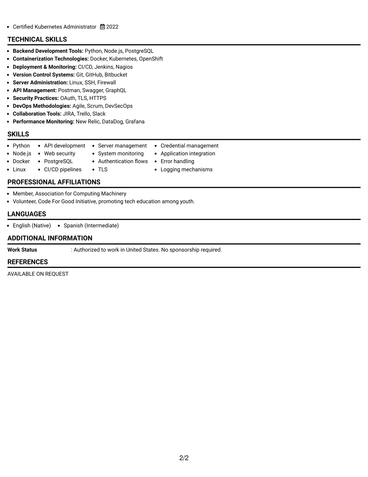 Resume Example Page 2