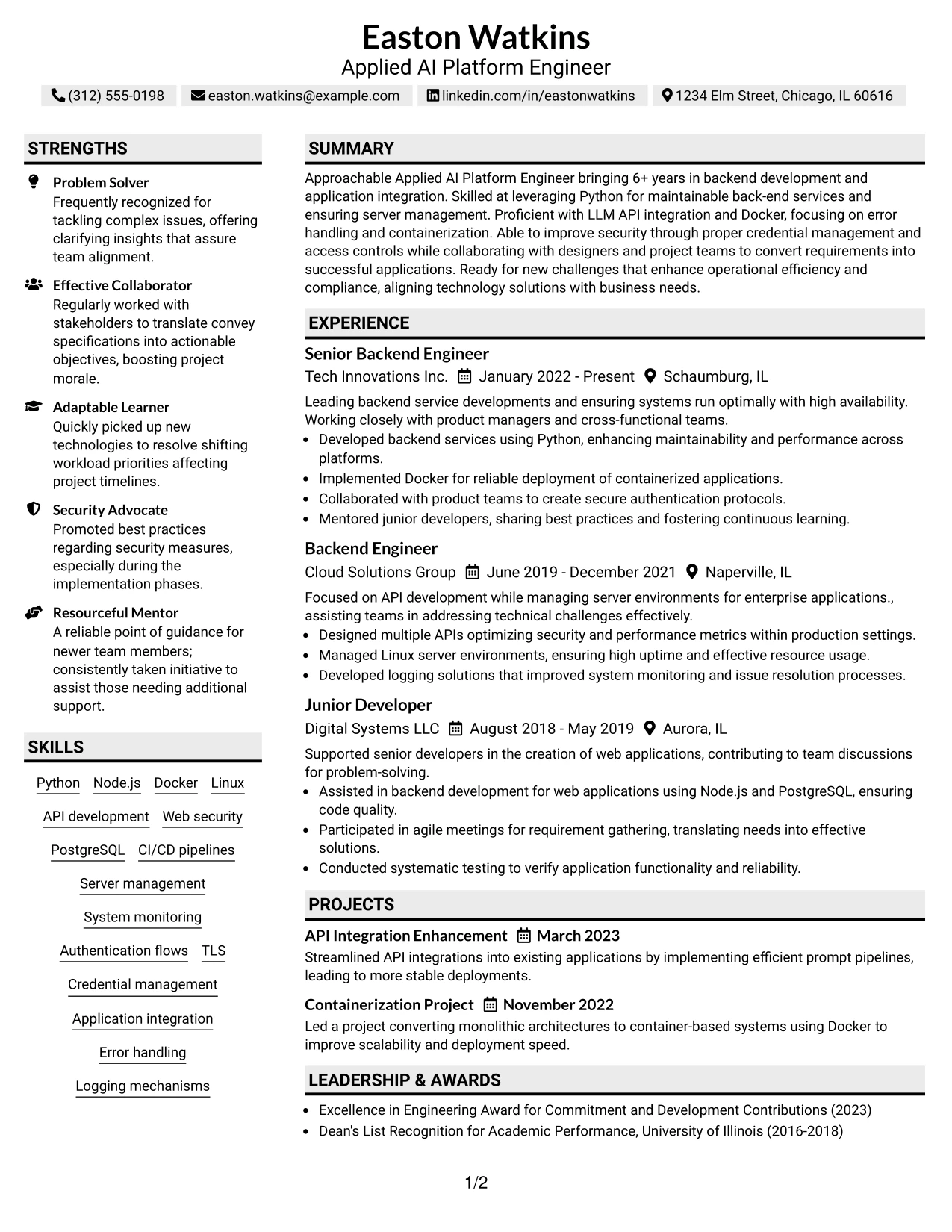 Resume Example Page 1