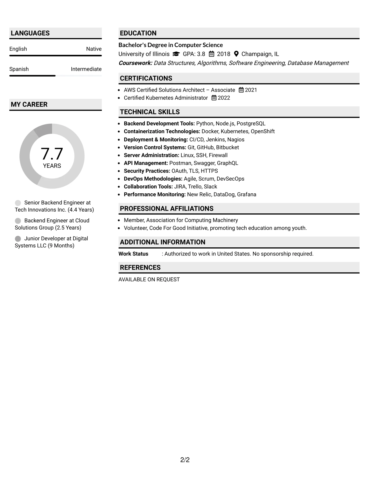 Resume Example Page 2