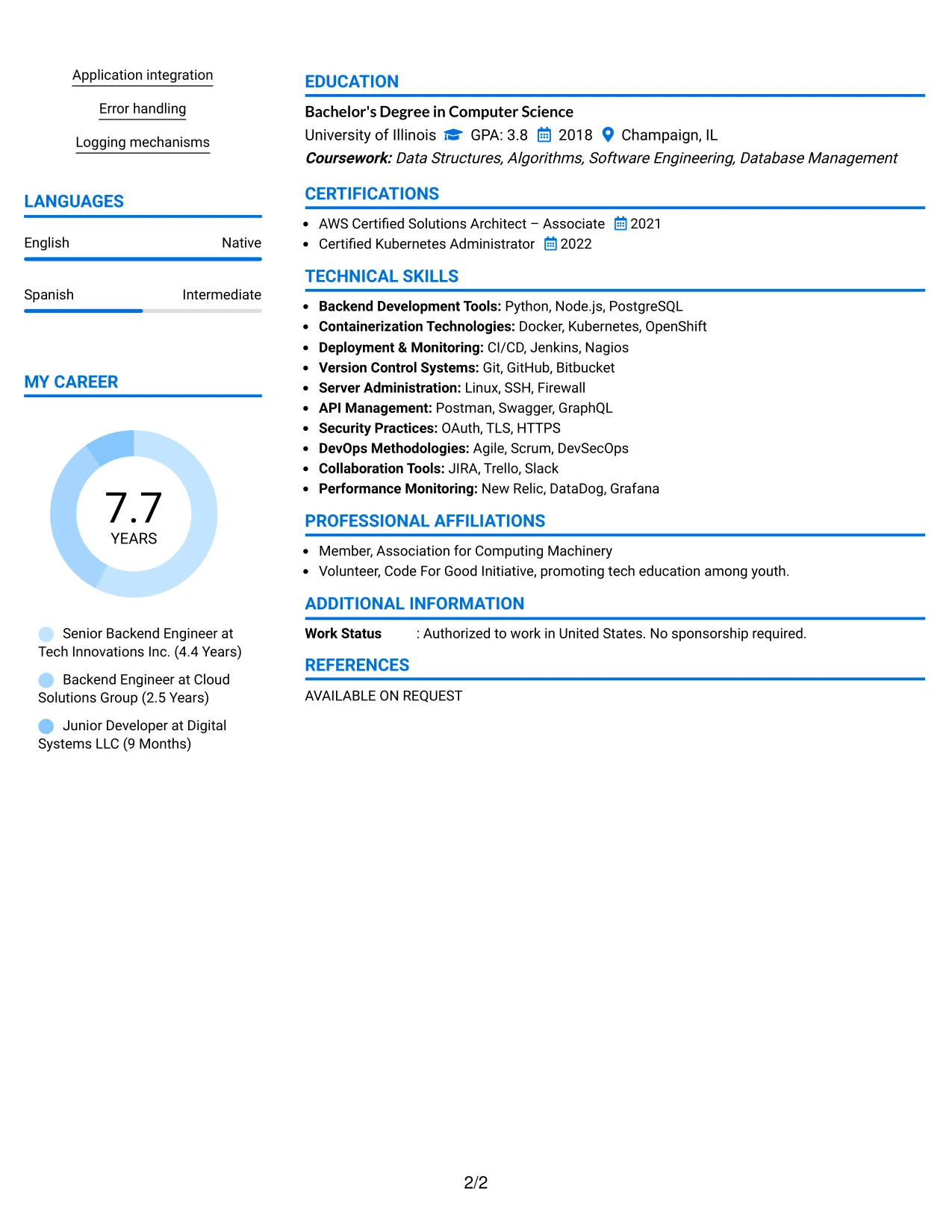 Resume Example Page 2