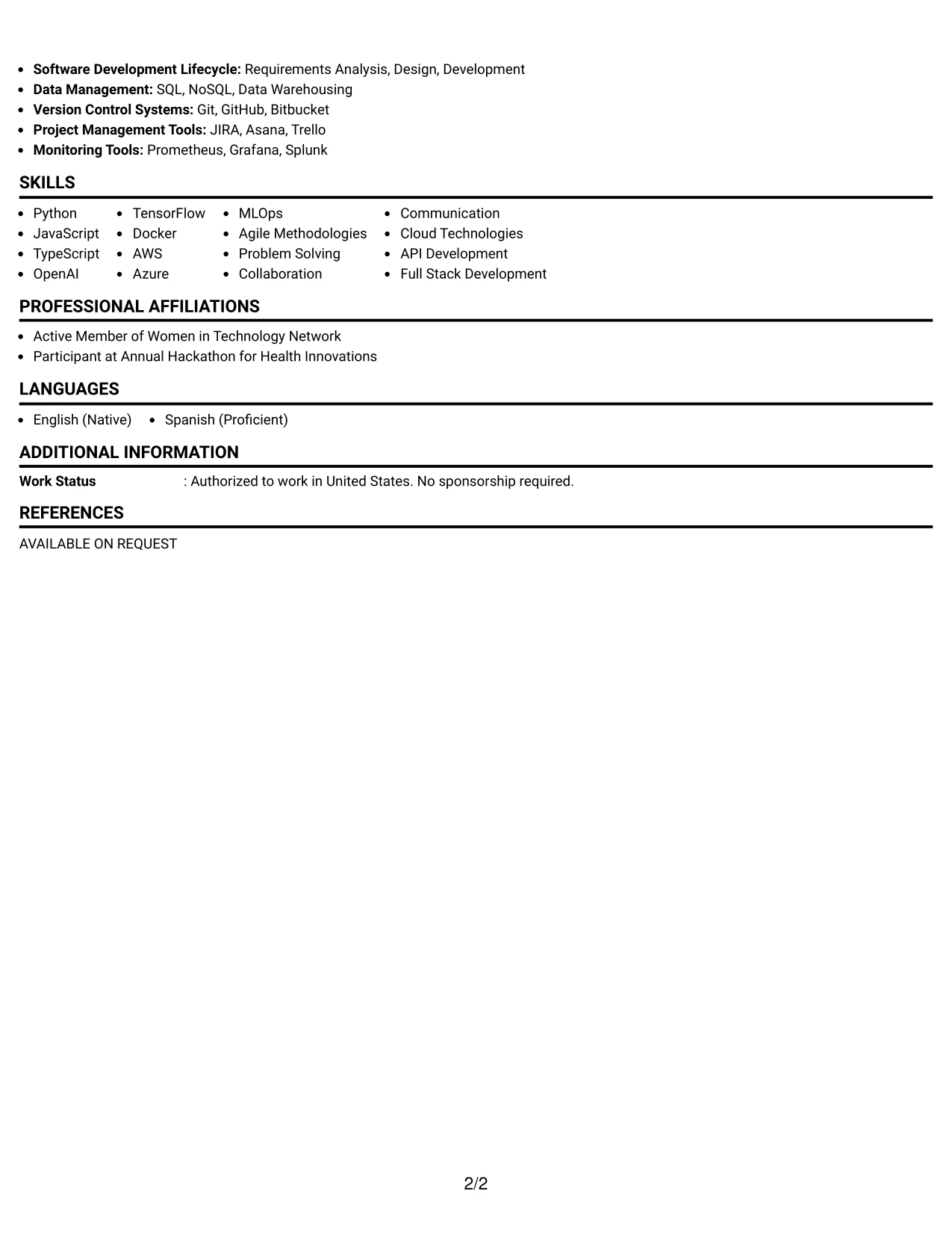 Resume Example Page 2