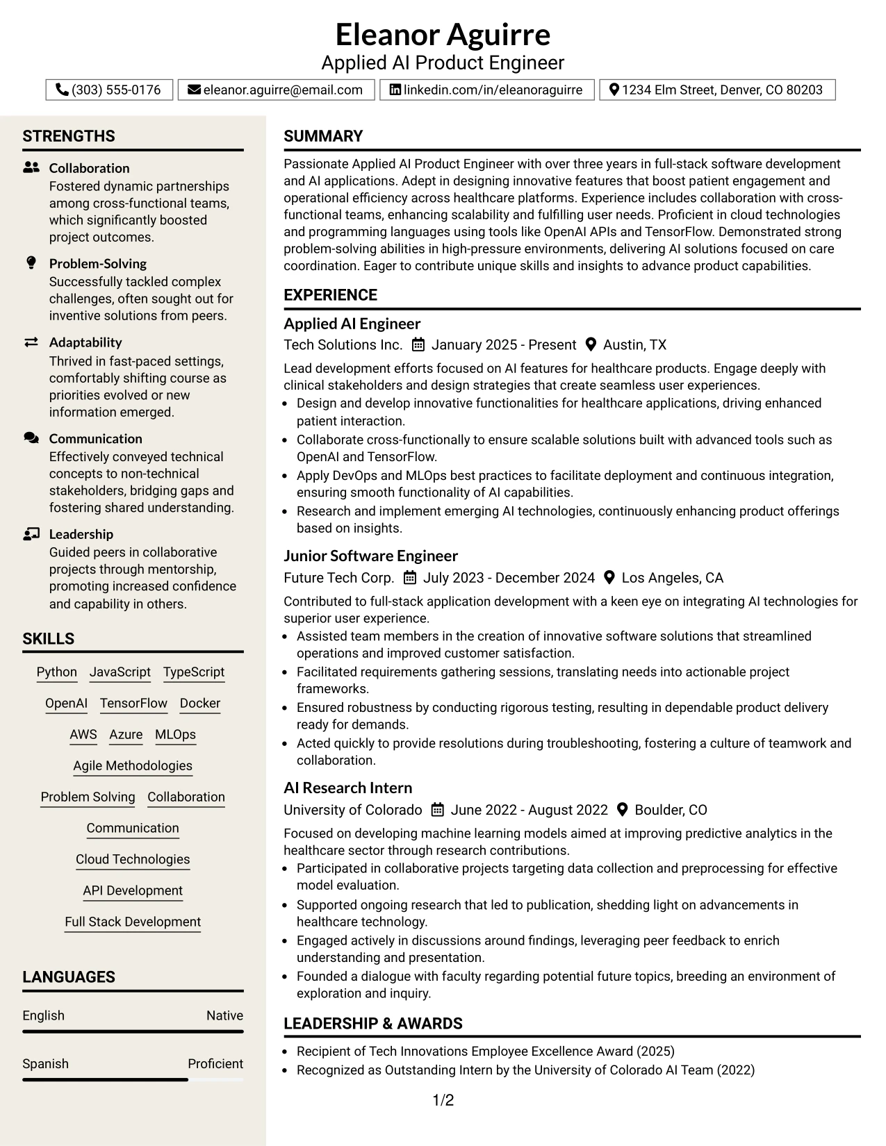 Resume Example Page 1