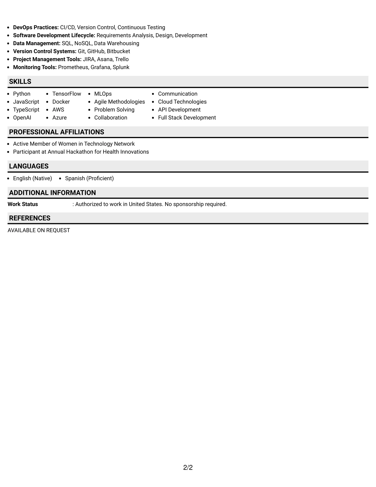 Resume Example Page 2