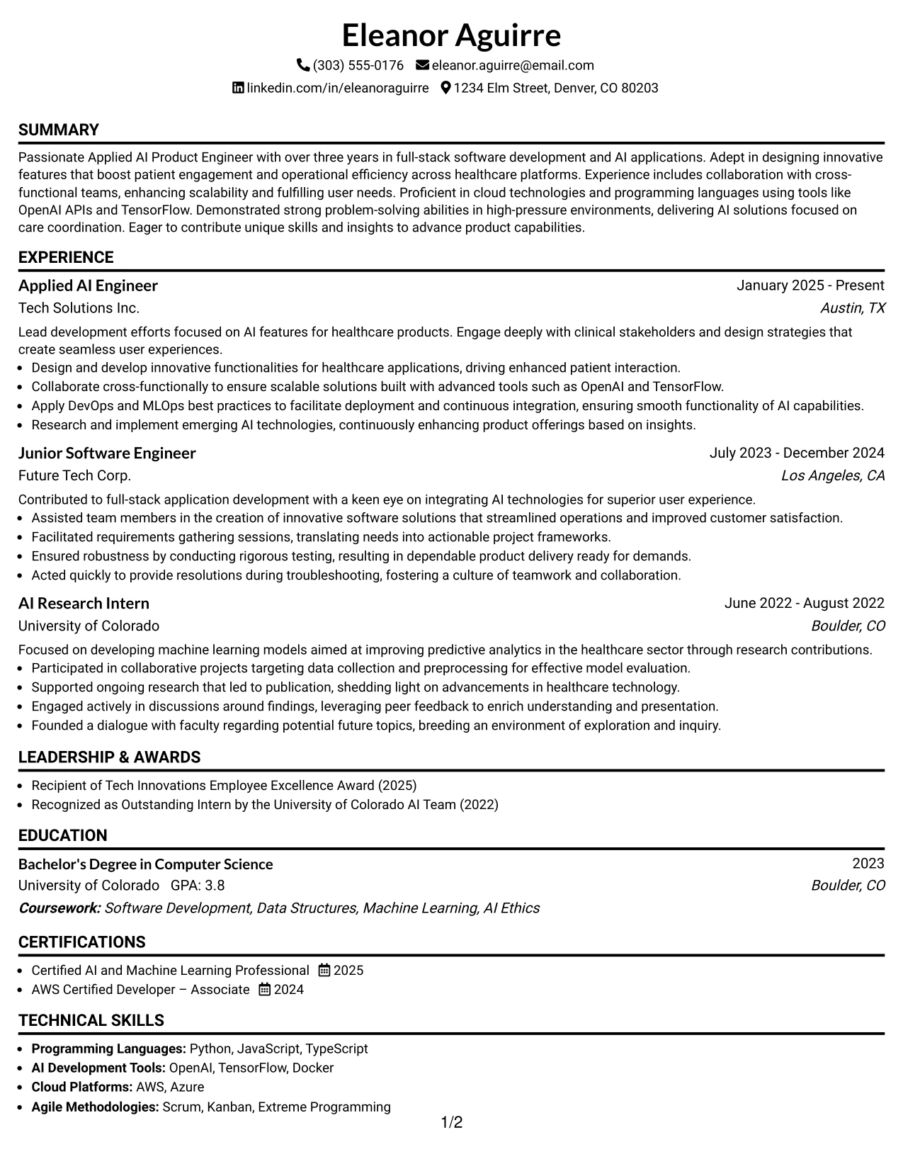 Resume Example Page 1