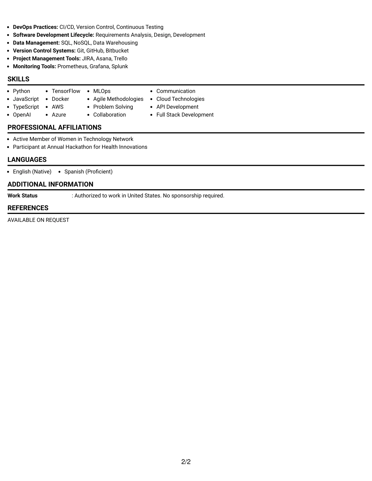 Resume Example Page 2