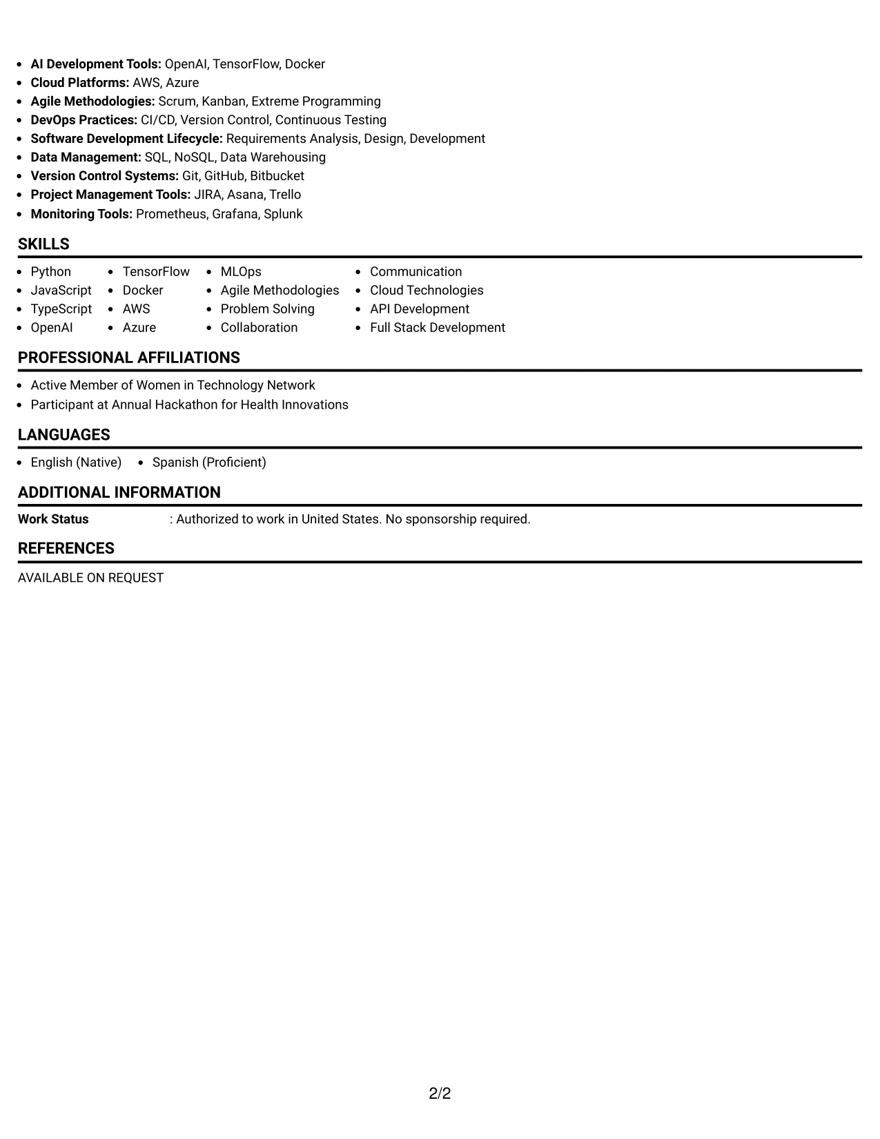 Resume Example Page 2