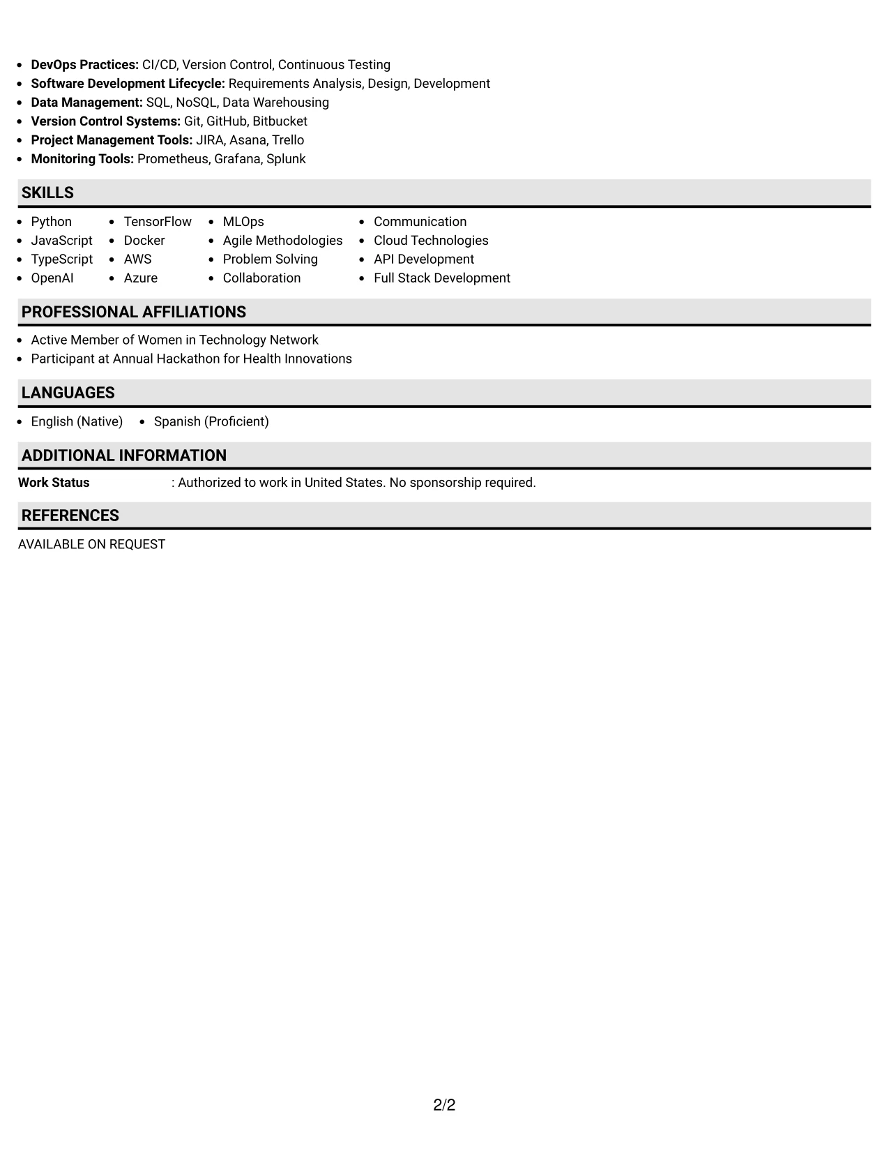 Resume Example Page 2