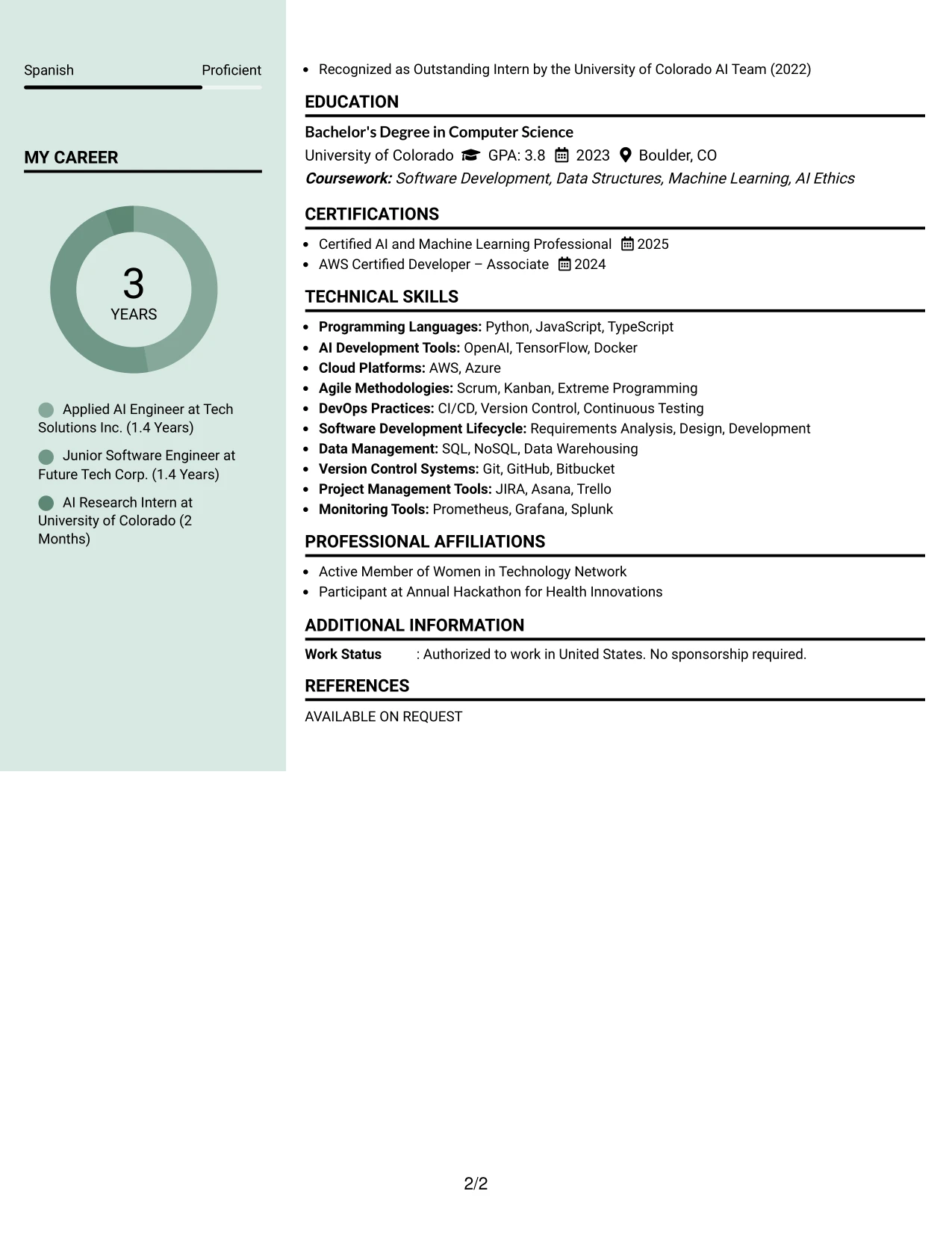 Resume Example Page 2