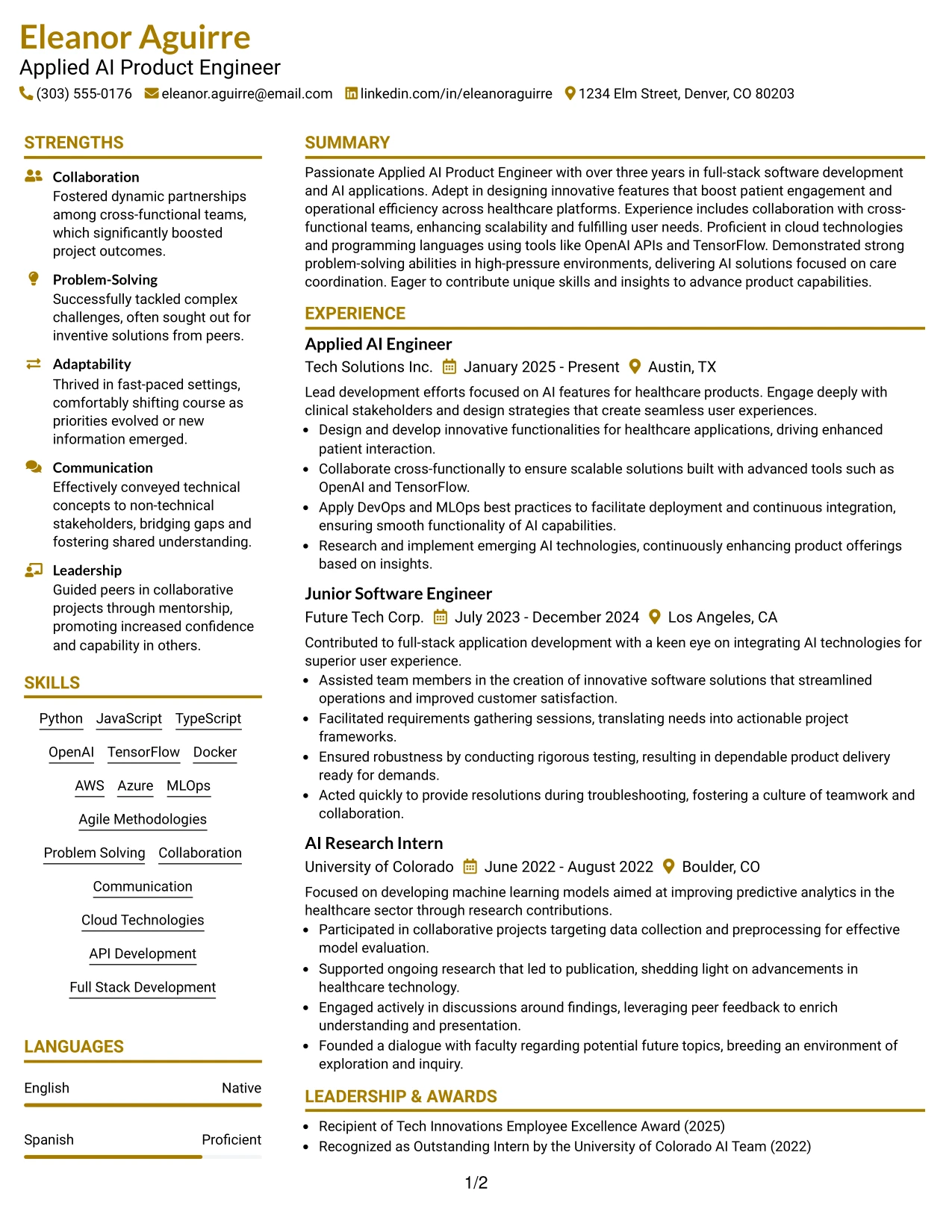 Resume Example Page 1