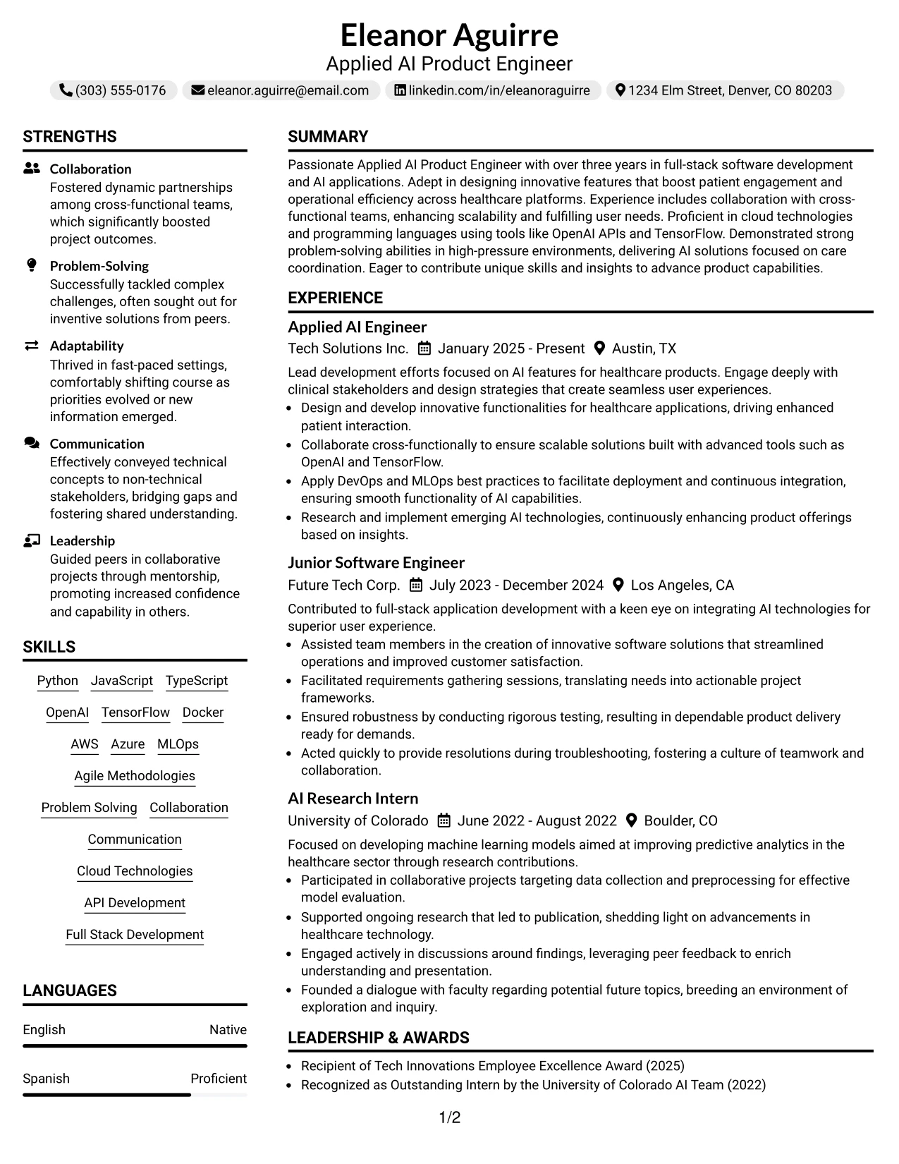 Resume Example Page 1