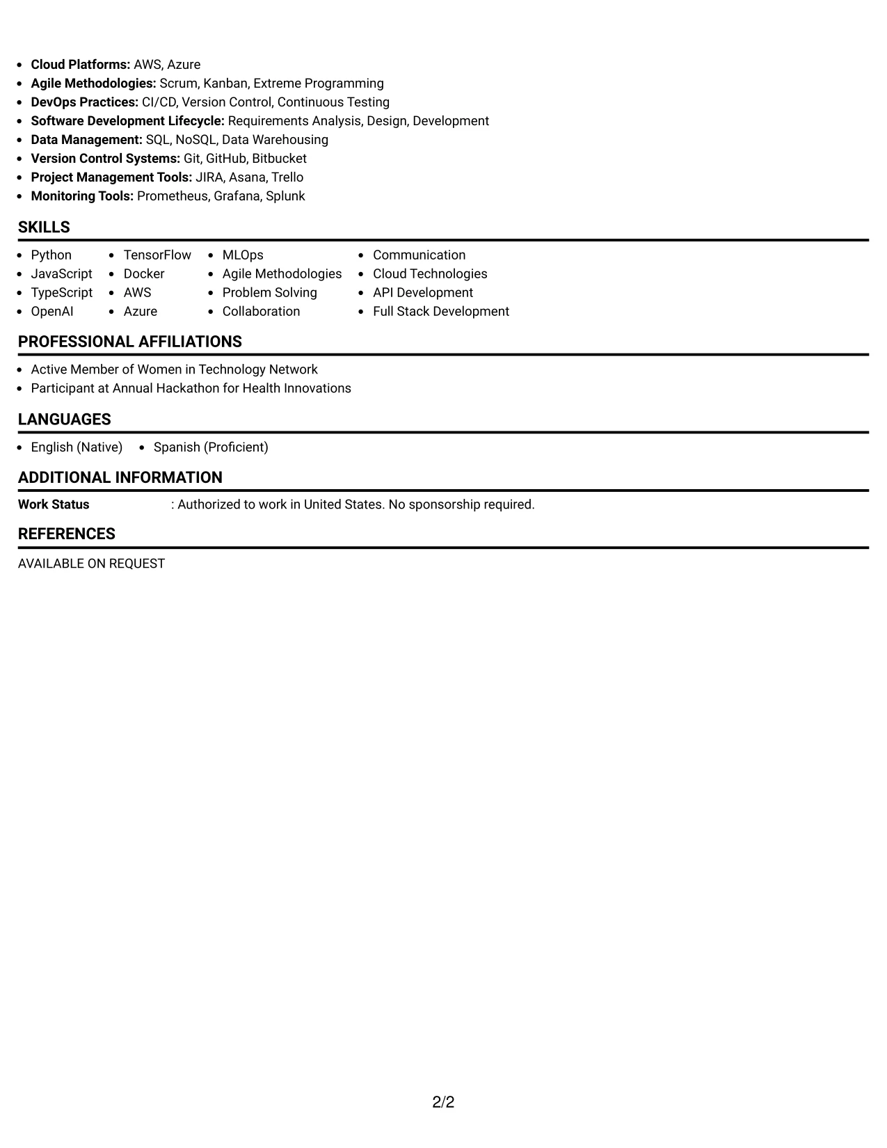 Resume Example Page 2
