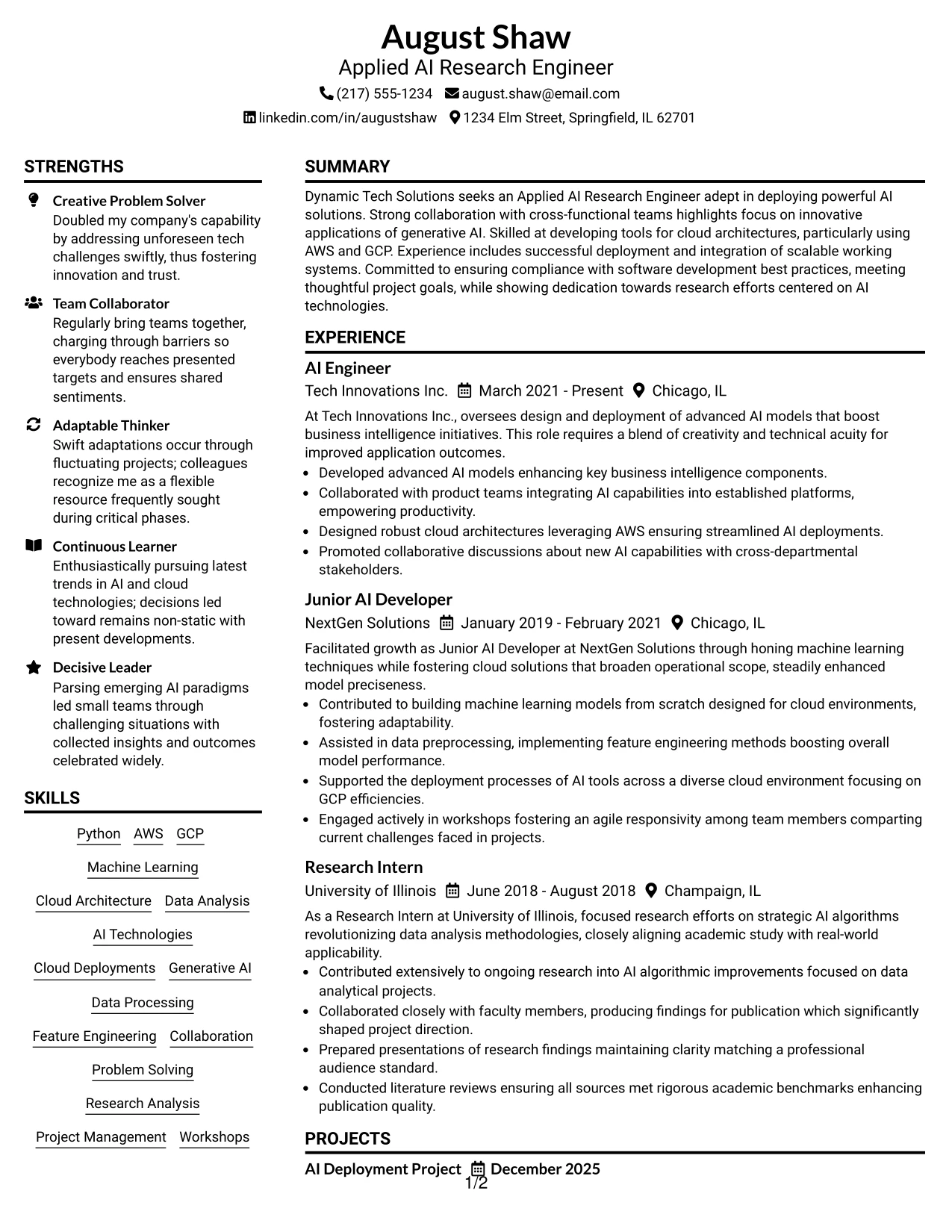 Resume Example Page 1