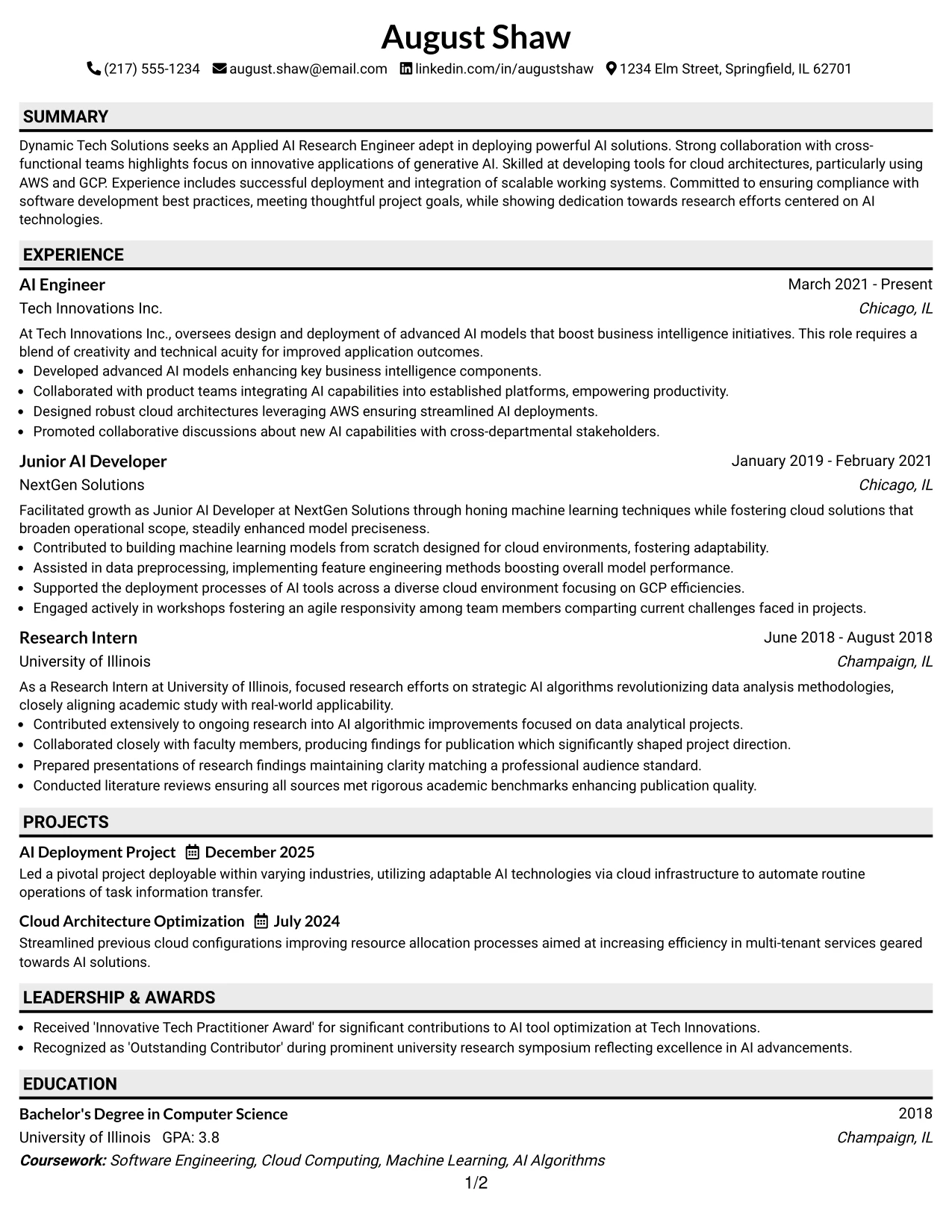 Resume Example Page 1