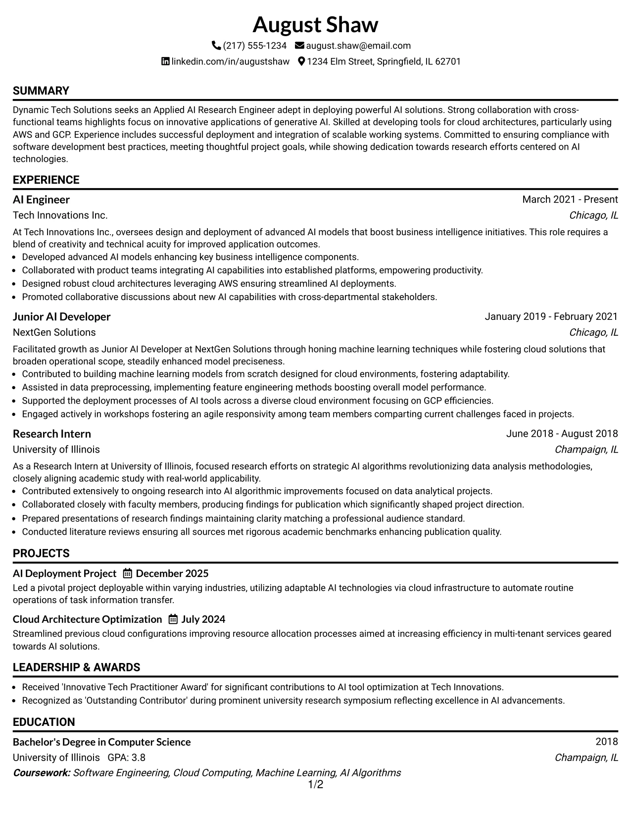 Resume Example Page 1