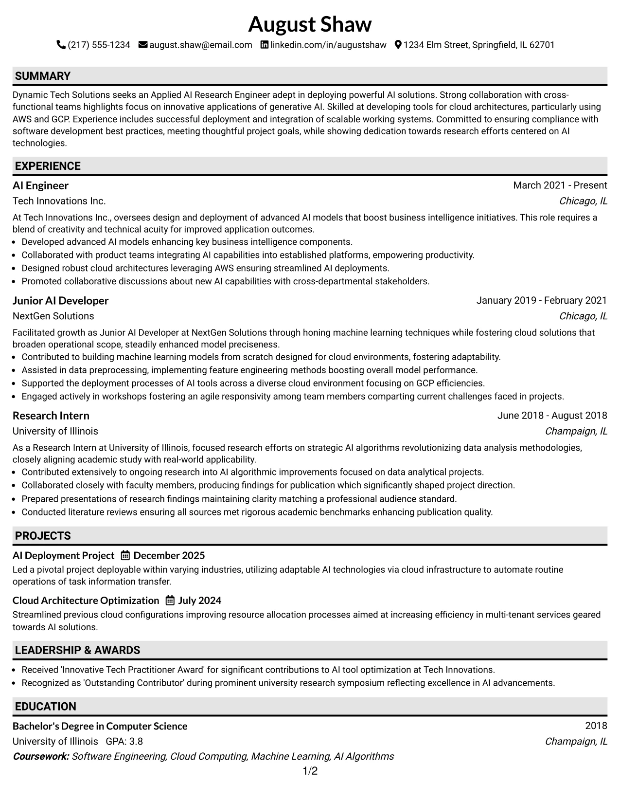 Resume Example Page 1
