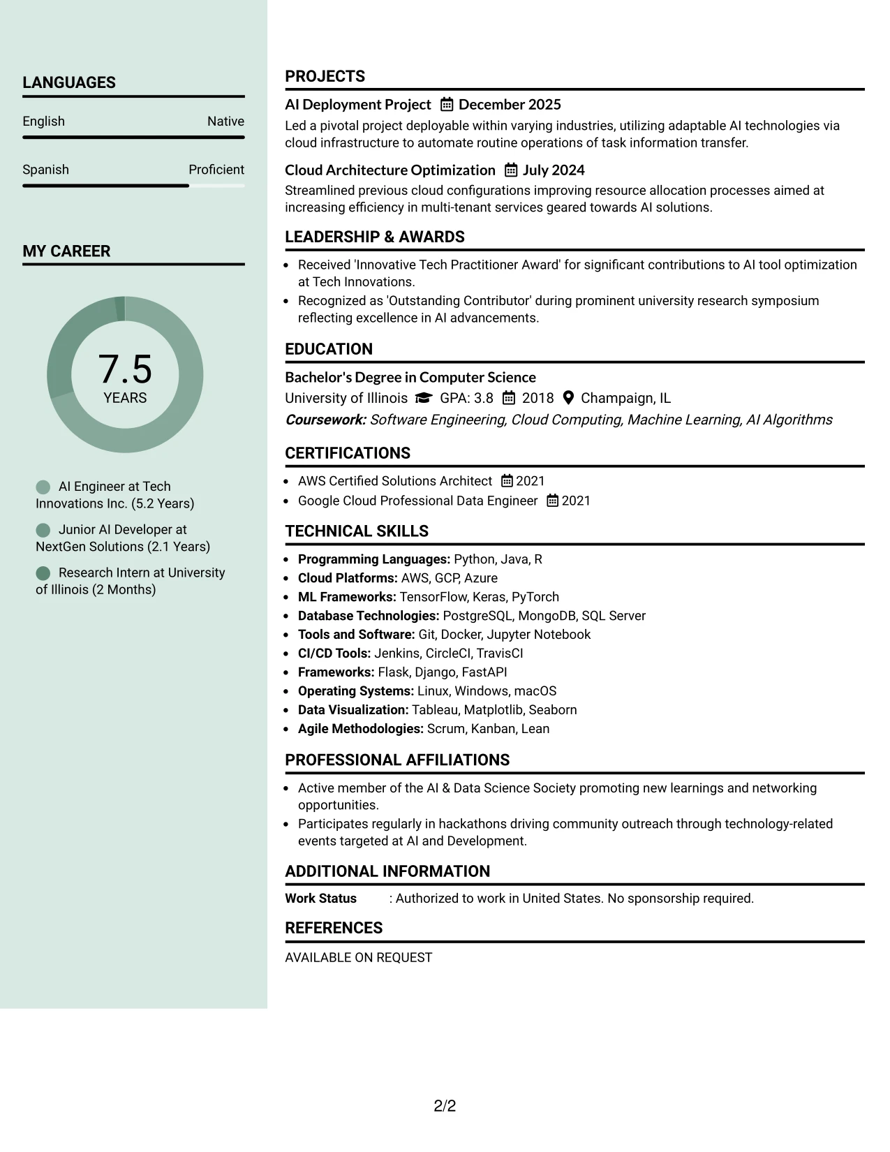 Resume Example Page 2