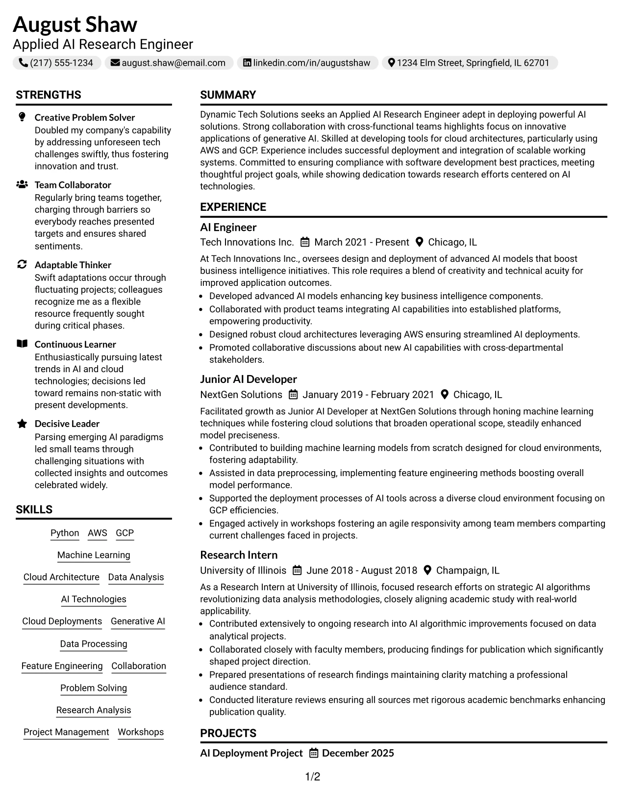 Resume Example Page 1