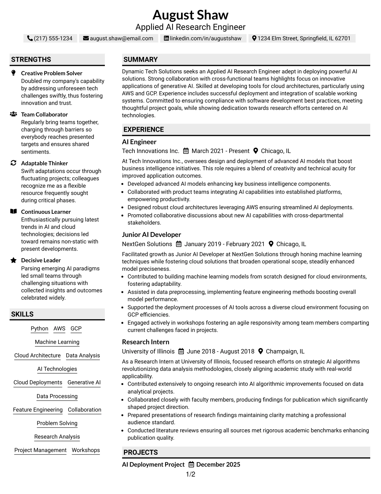 Resume Example Page 1