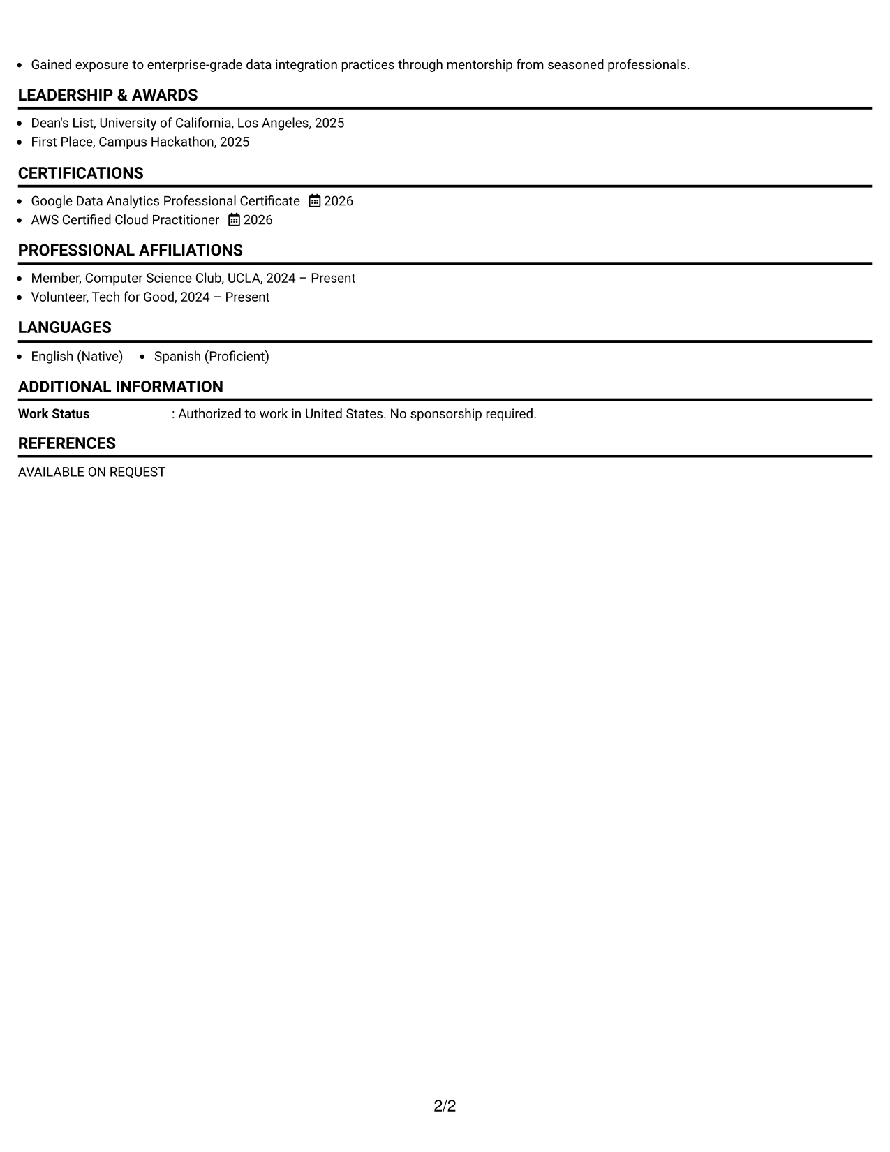 Resume Example Page 2