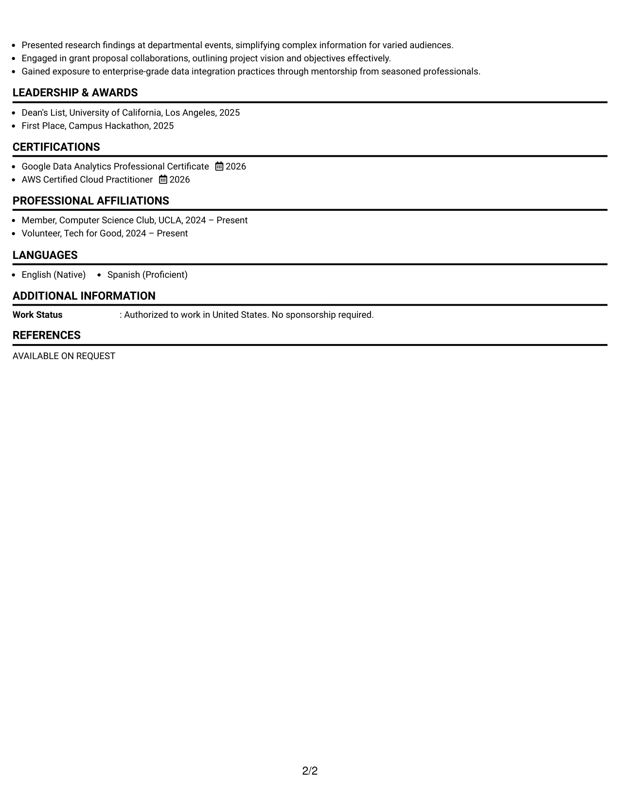 Resume Example Page 2