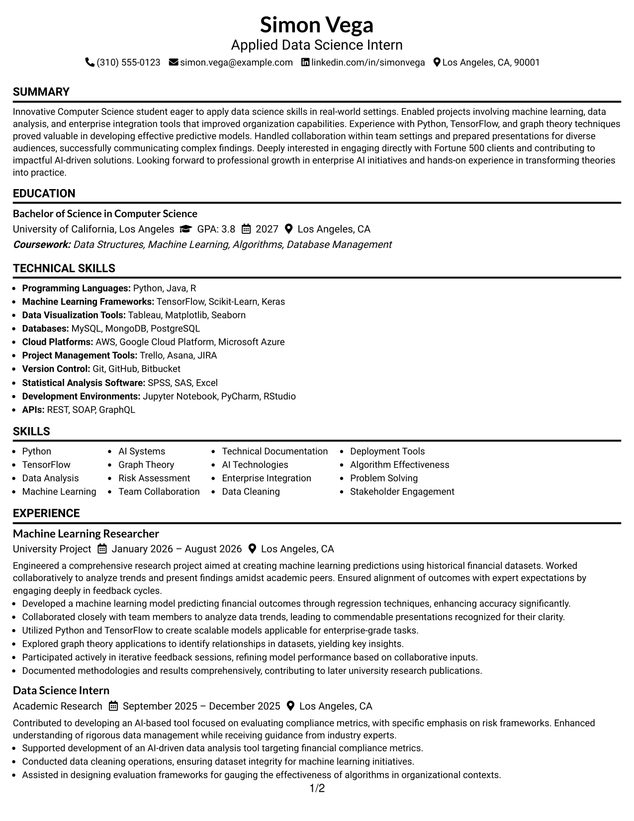 Resume Example Page 1