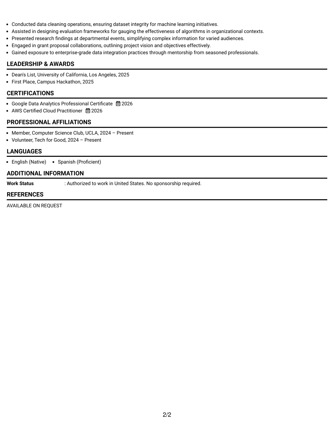 Resume Example Page 2