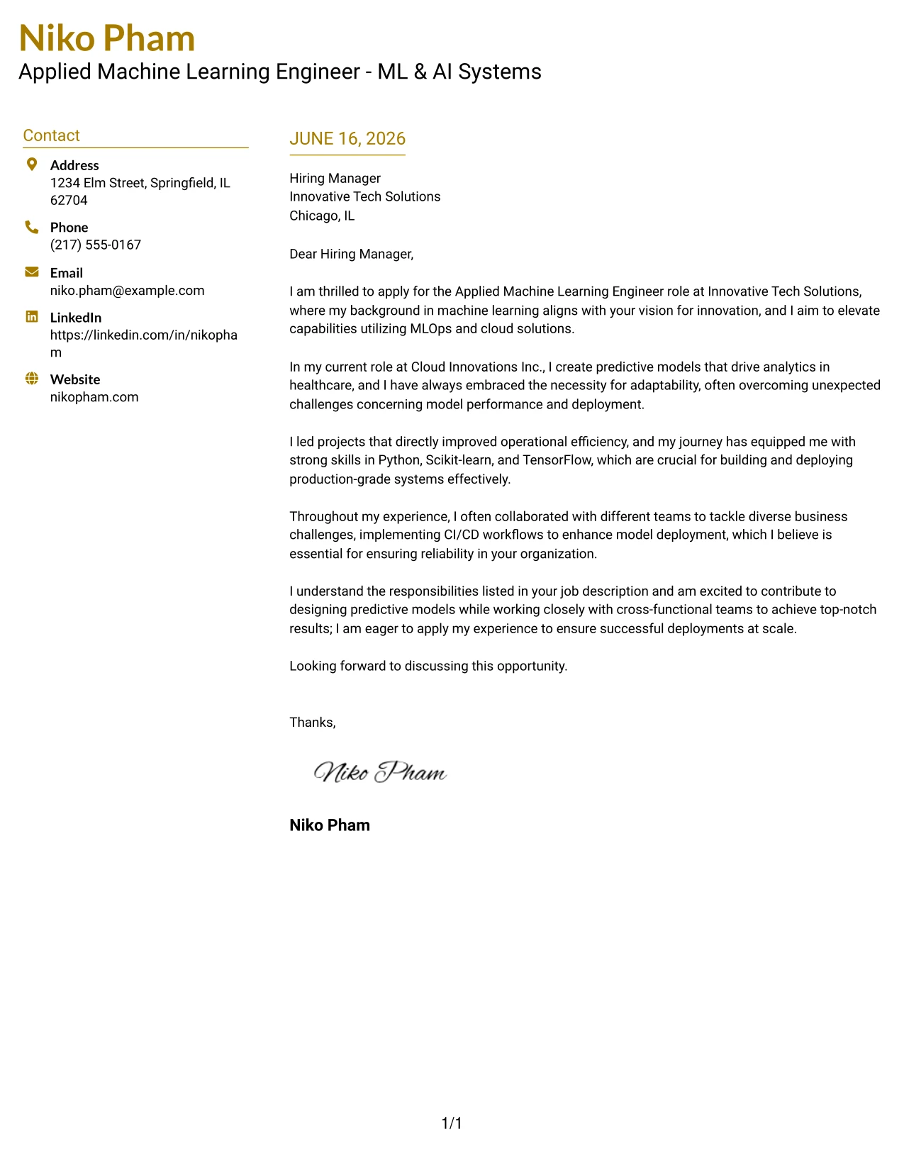 Resume Example Page 1