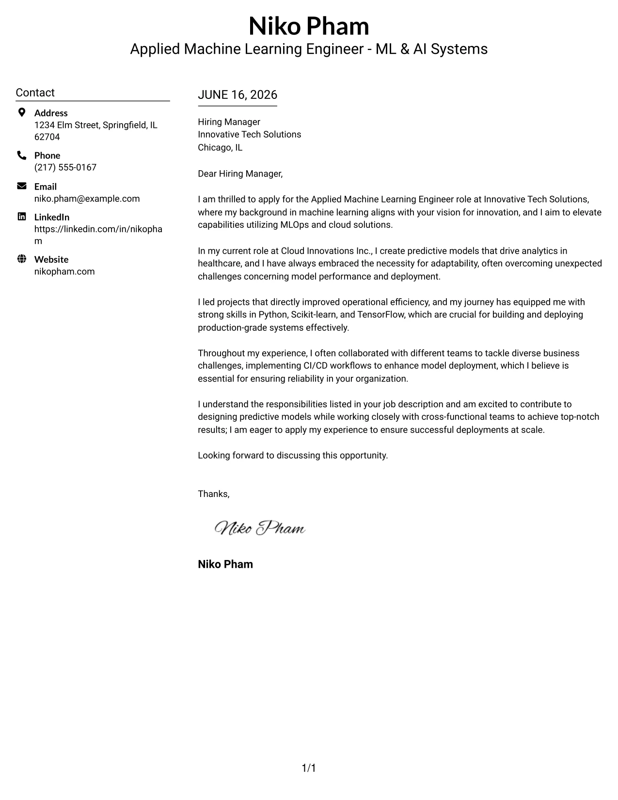 Resume Example Page 1