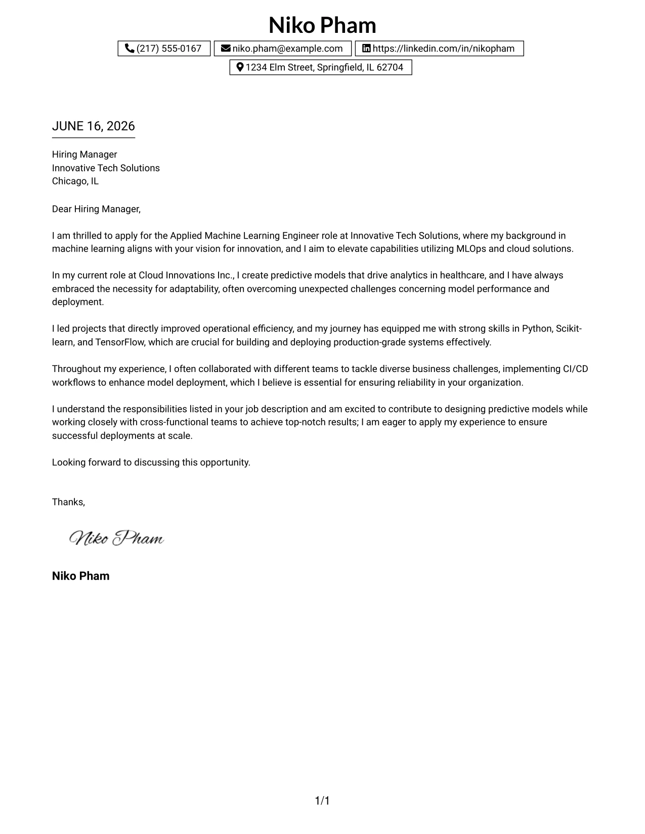 Resume Example Page 1