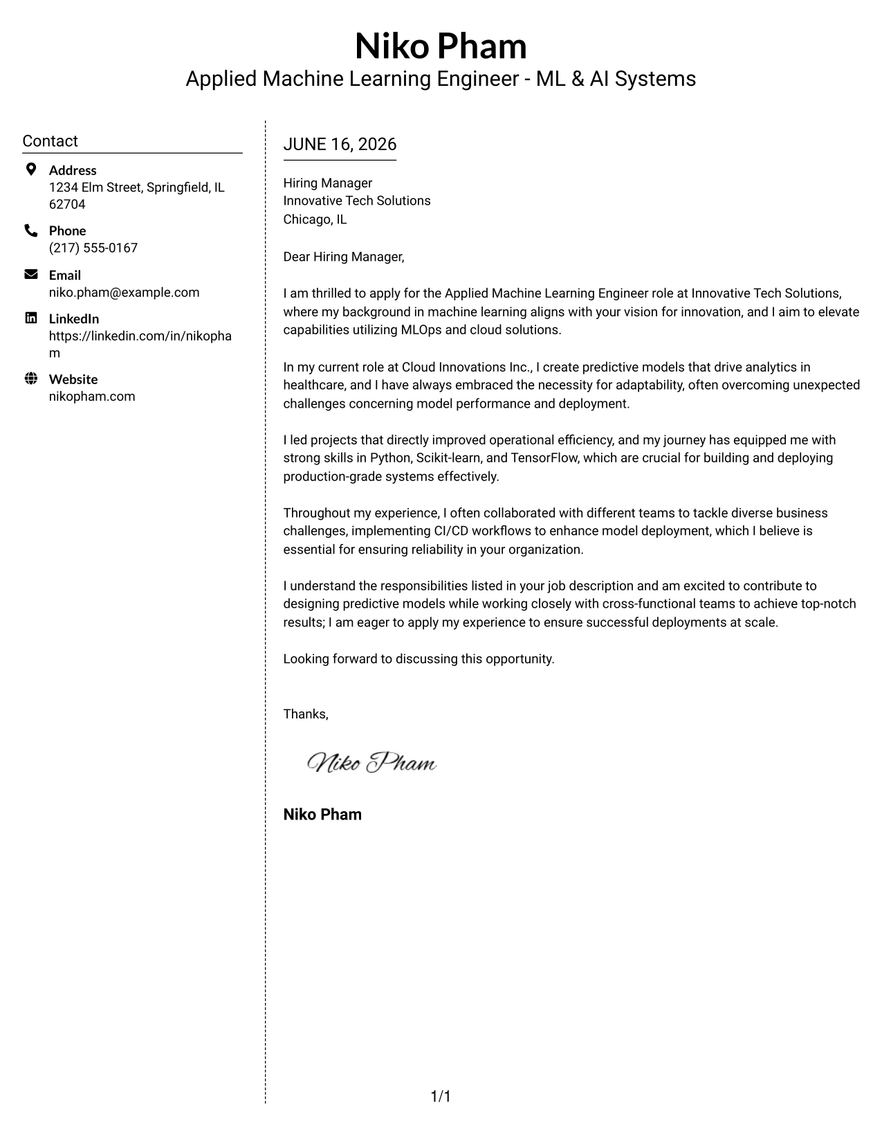 Resume Example Page 1