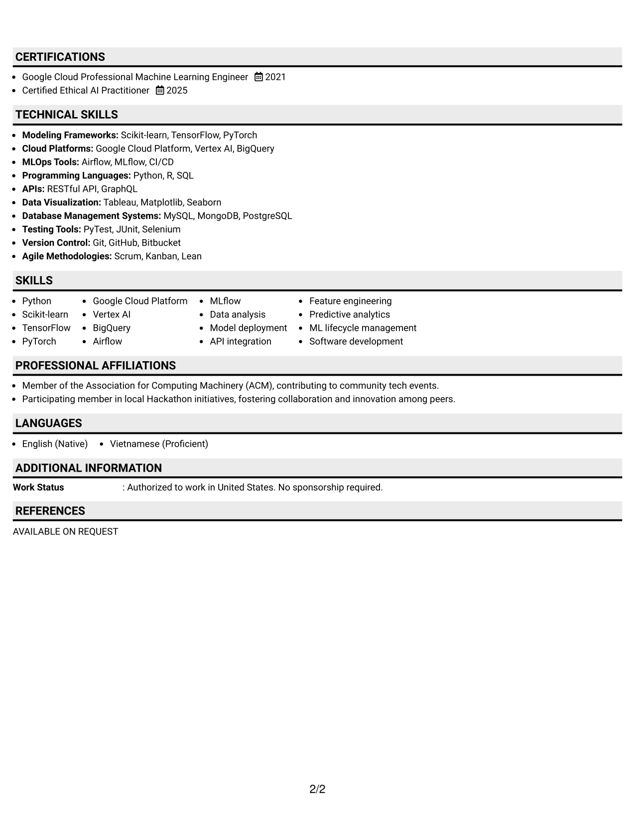 Resume Example Page 2