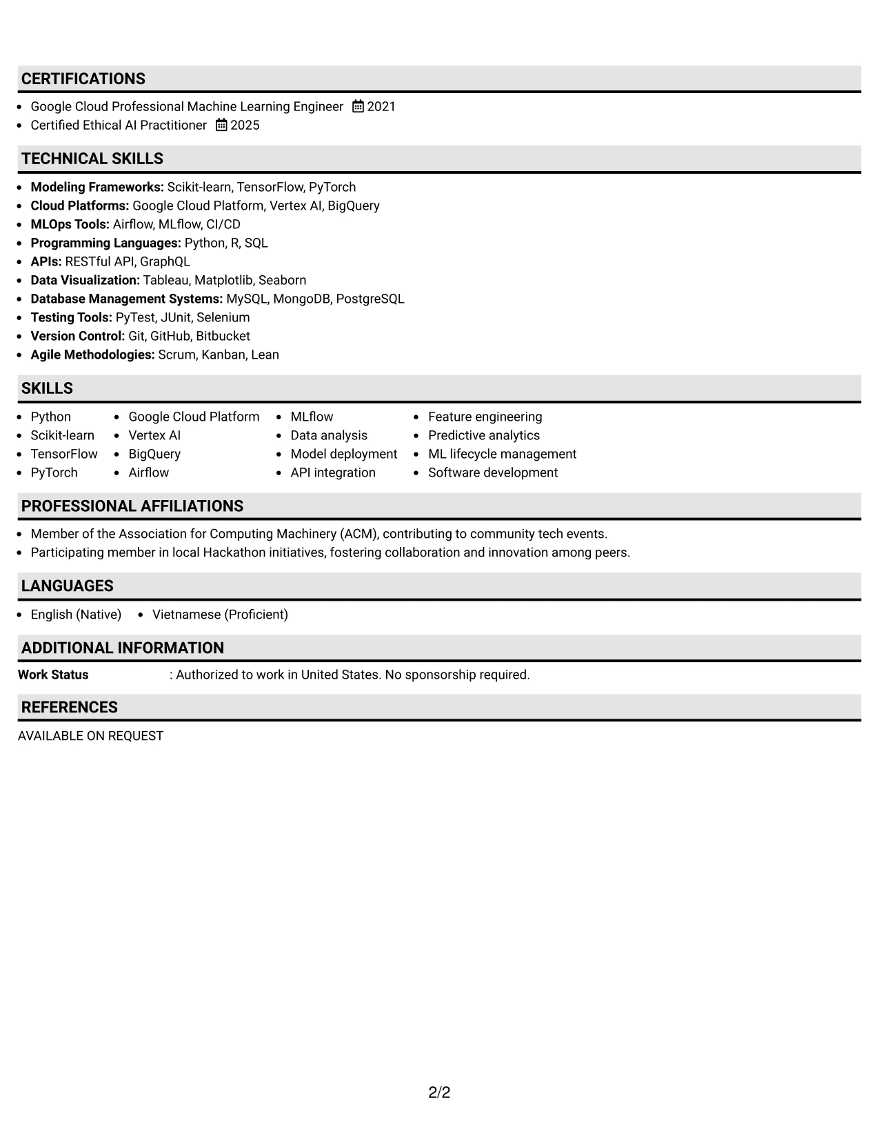 Resume Example Page 2