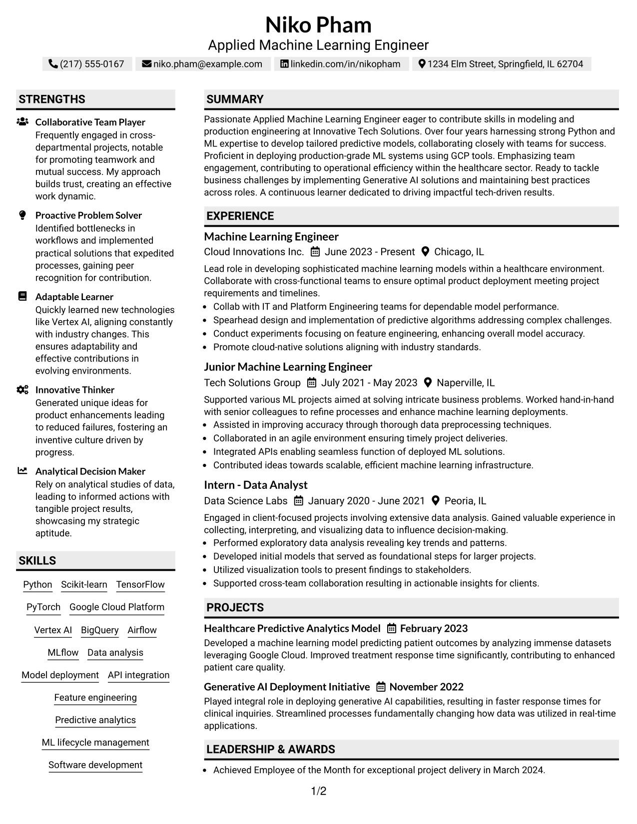 Resume Example Page 1