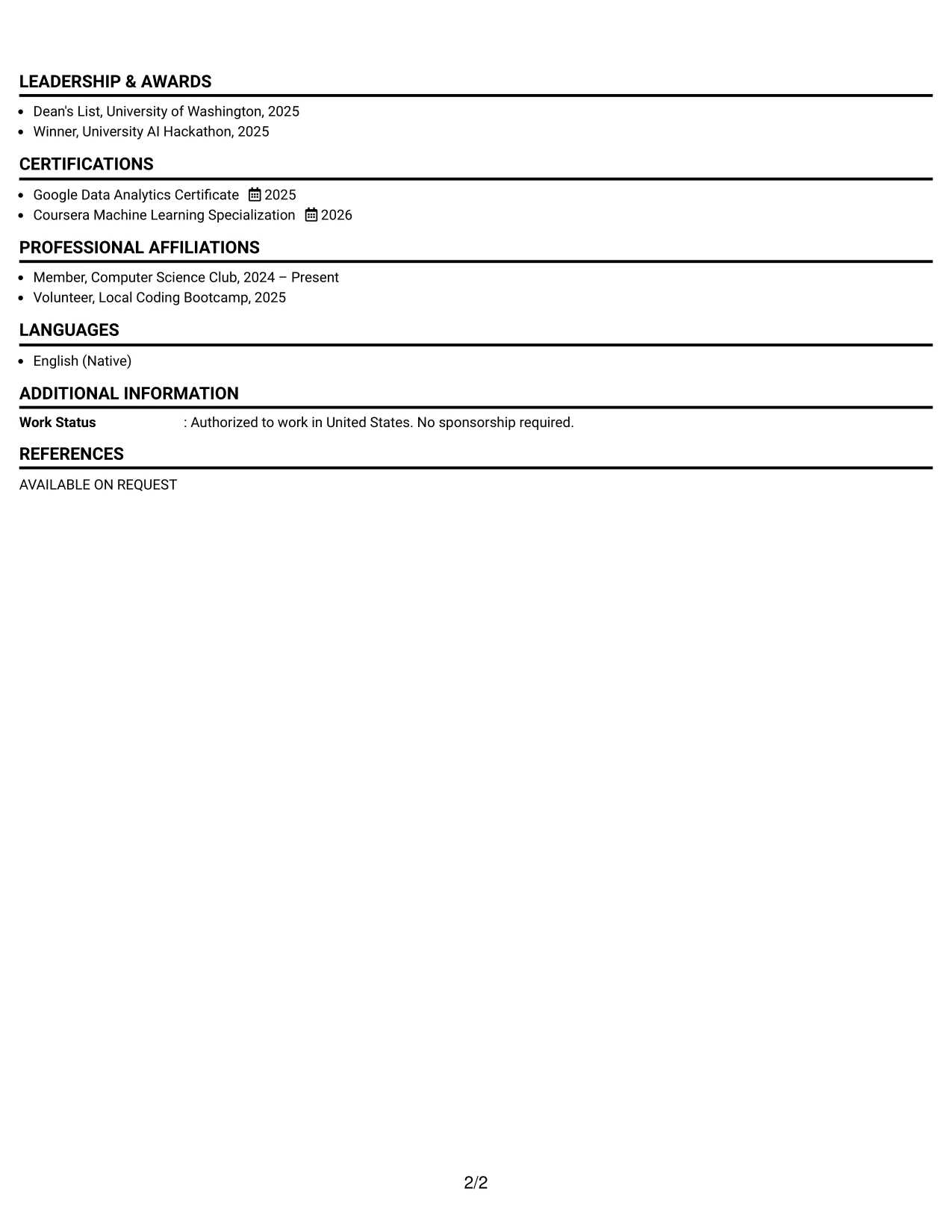 Resume Example Page 2