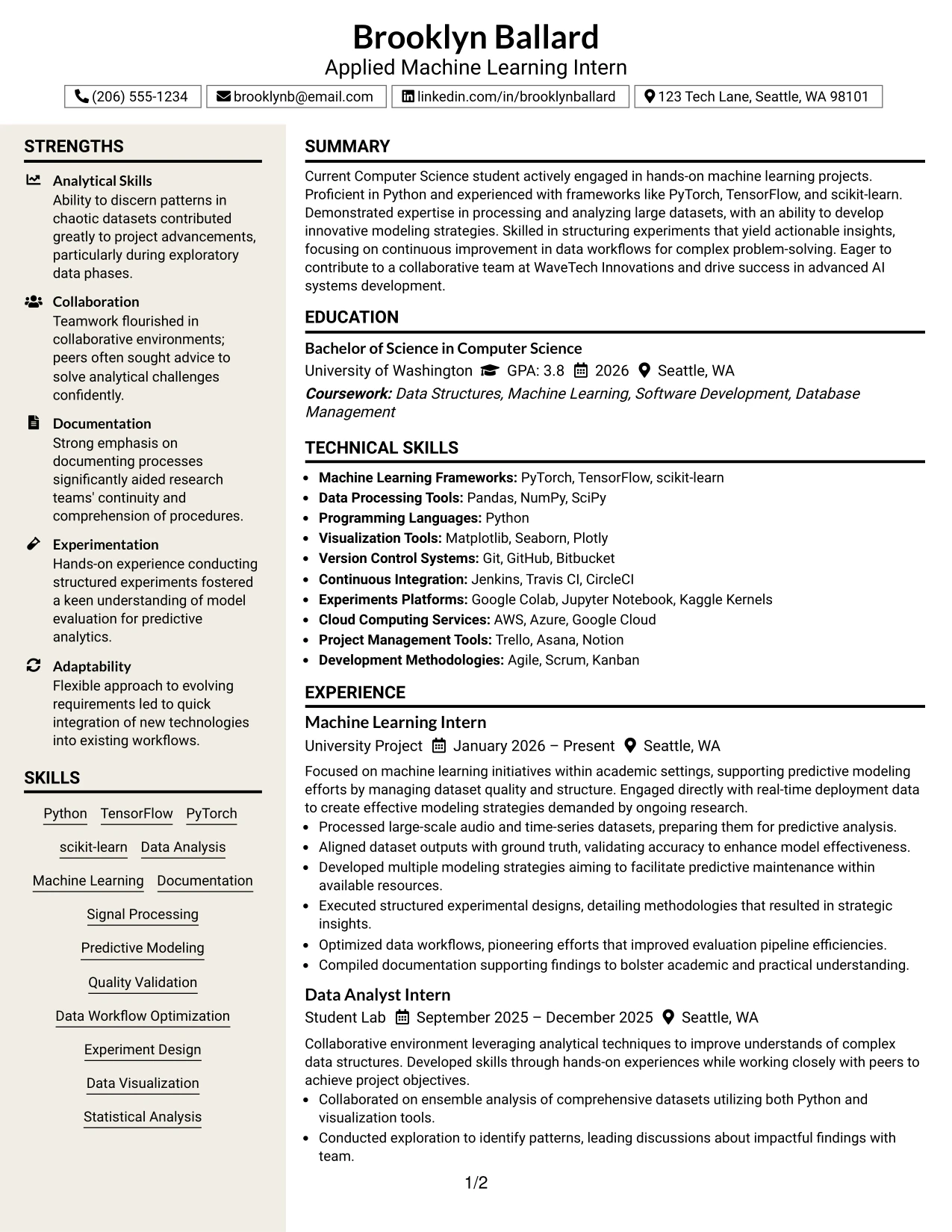 Resume Example Page 1