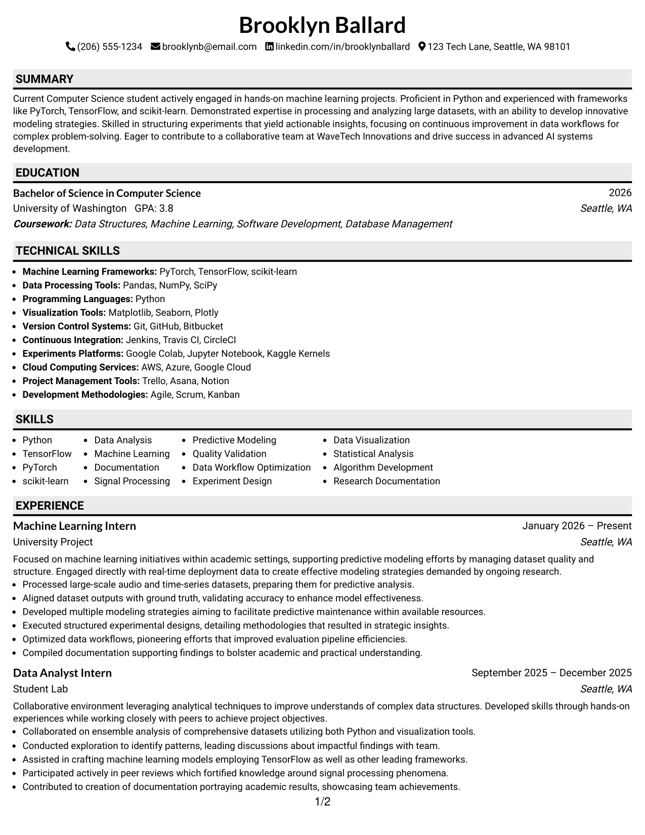 Resume Example Page 1