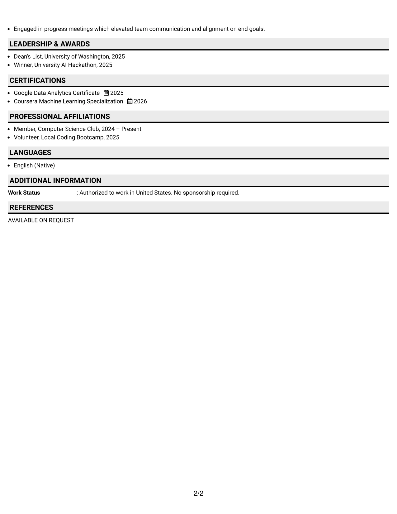 Resume Example Page 2