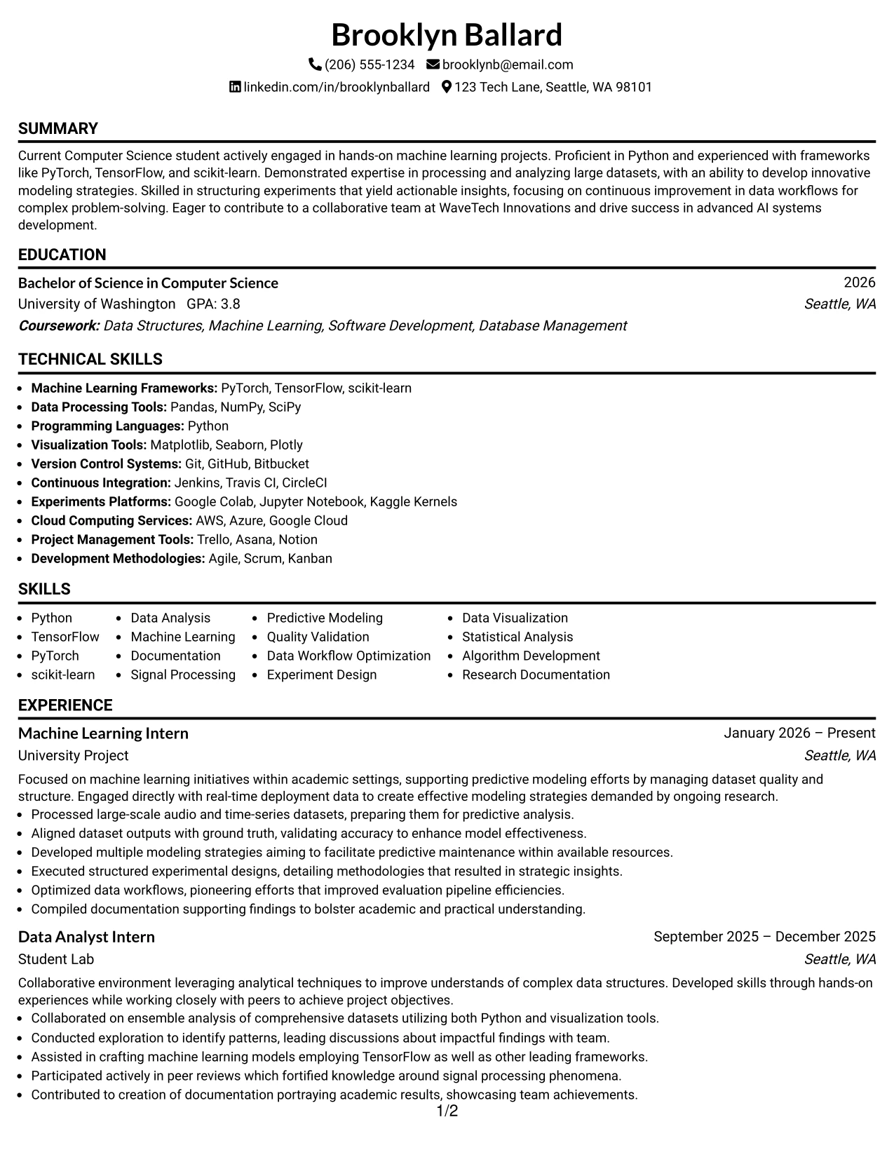 Resume Example Page 1