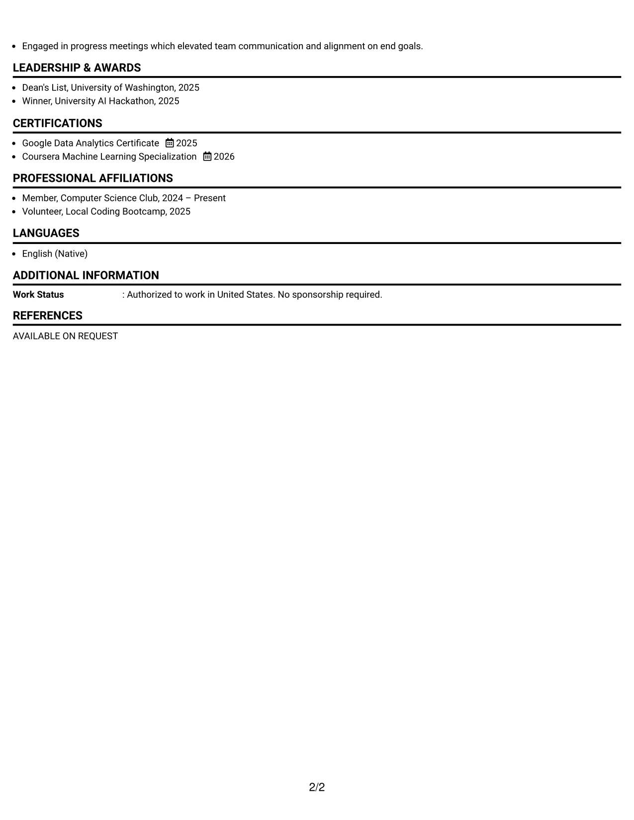 Resume Example Page 2