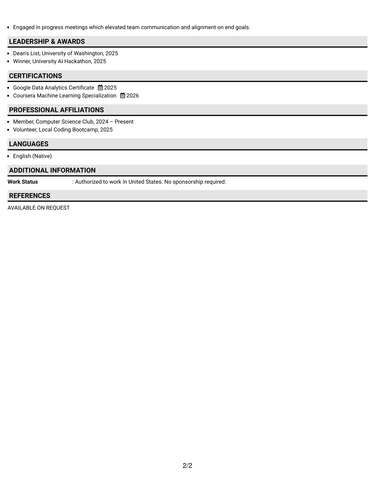 Resume Example Page 2