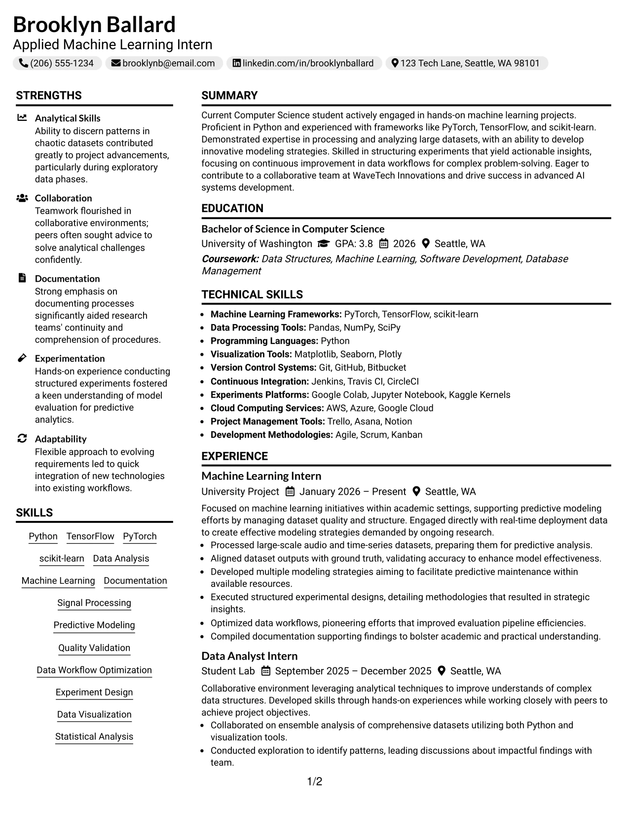 Resume Example Page 1