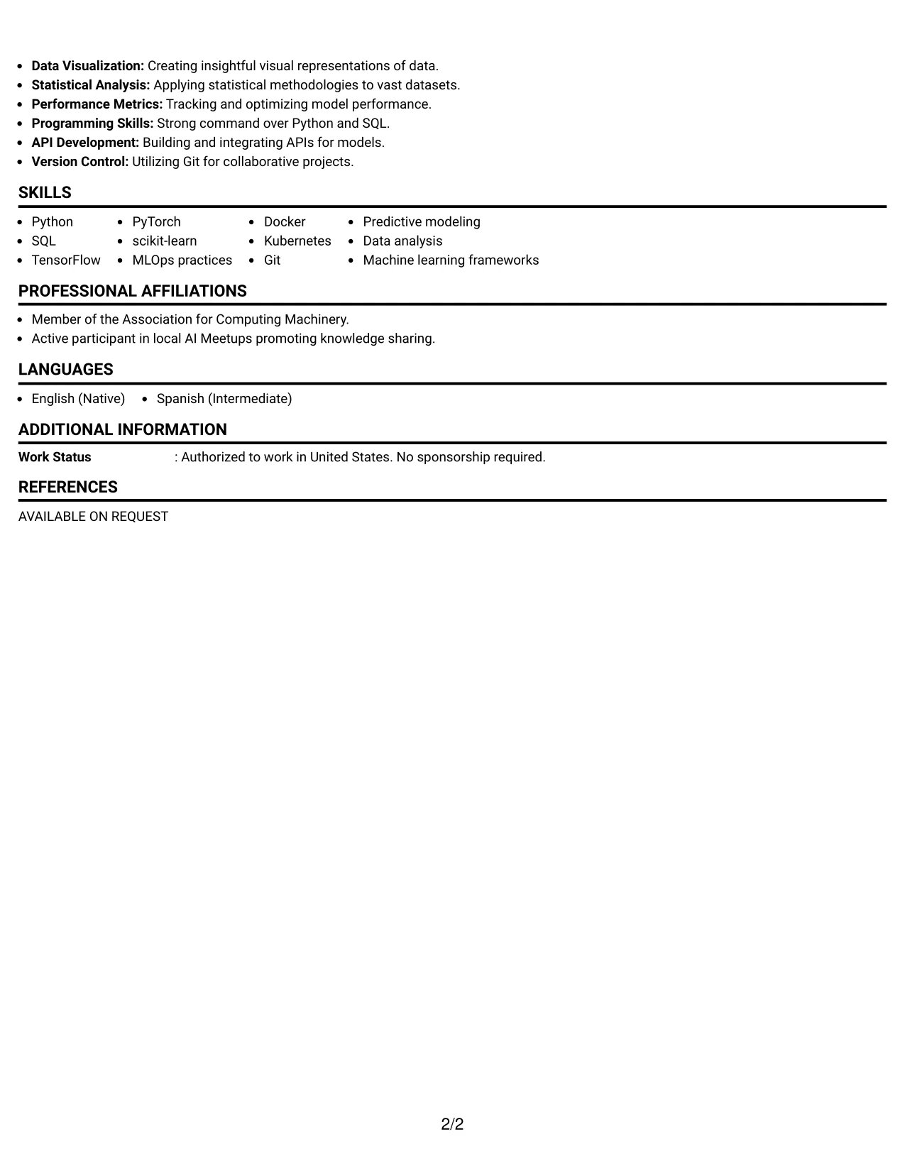 Resume Example Page 2