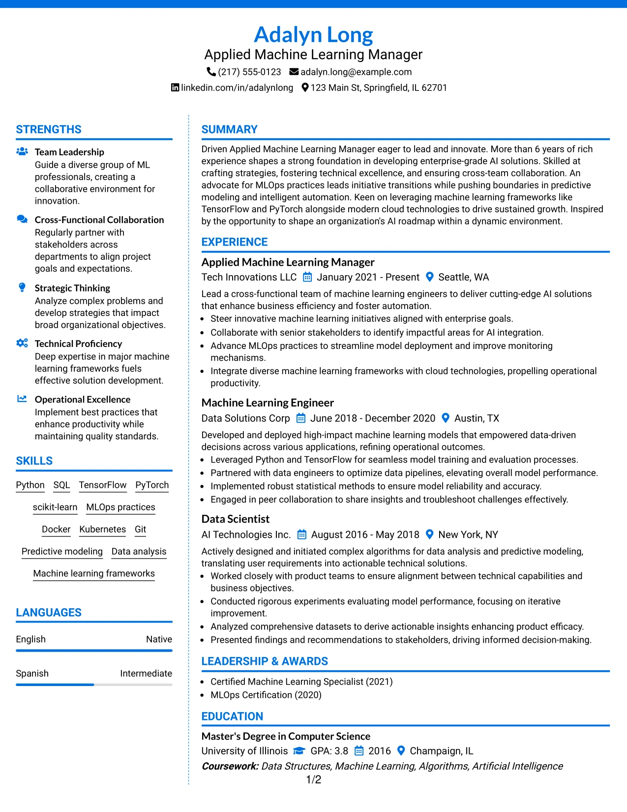 Resume Example Page 1