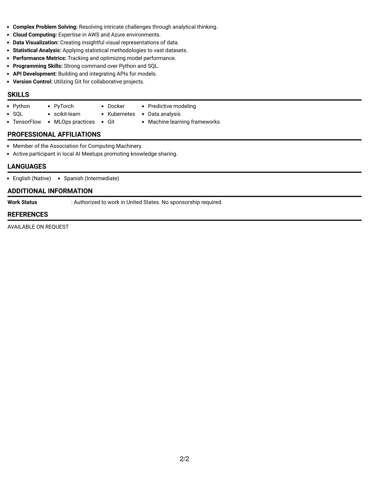 Resume Example Page 2