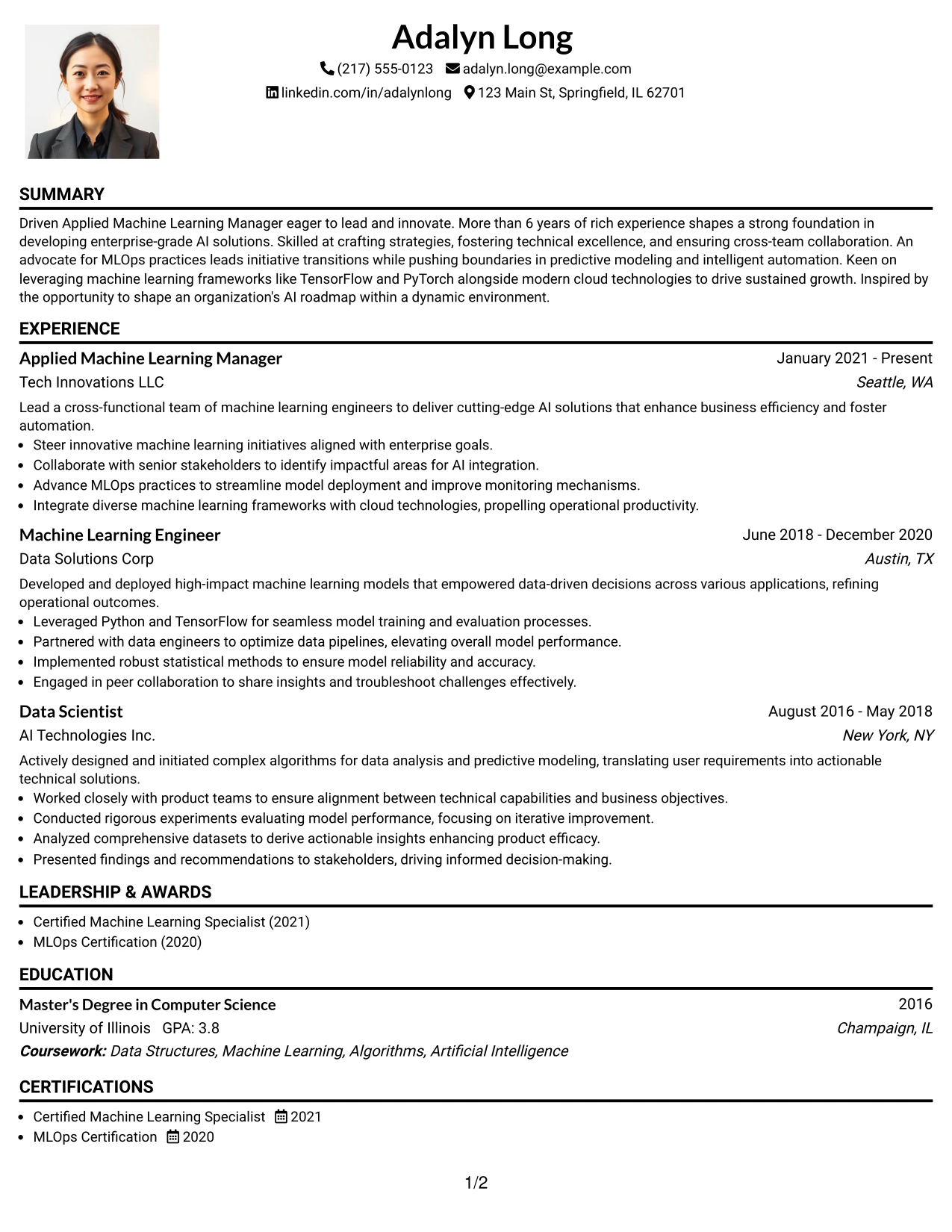 Resume Example Page 1