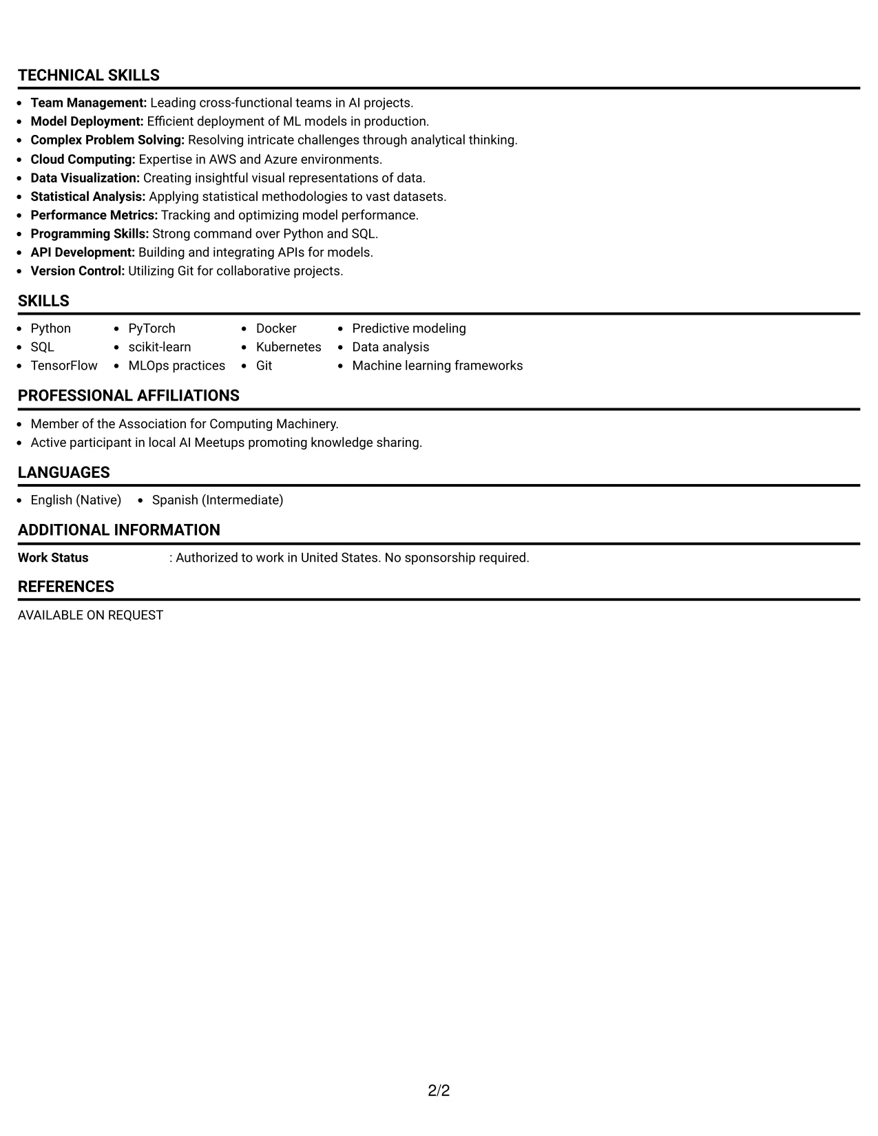 Resume Example Page 2