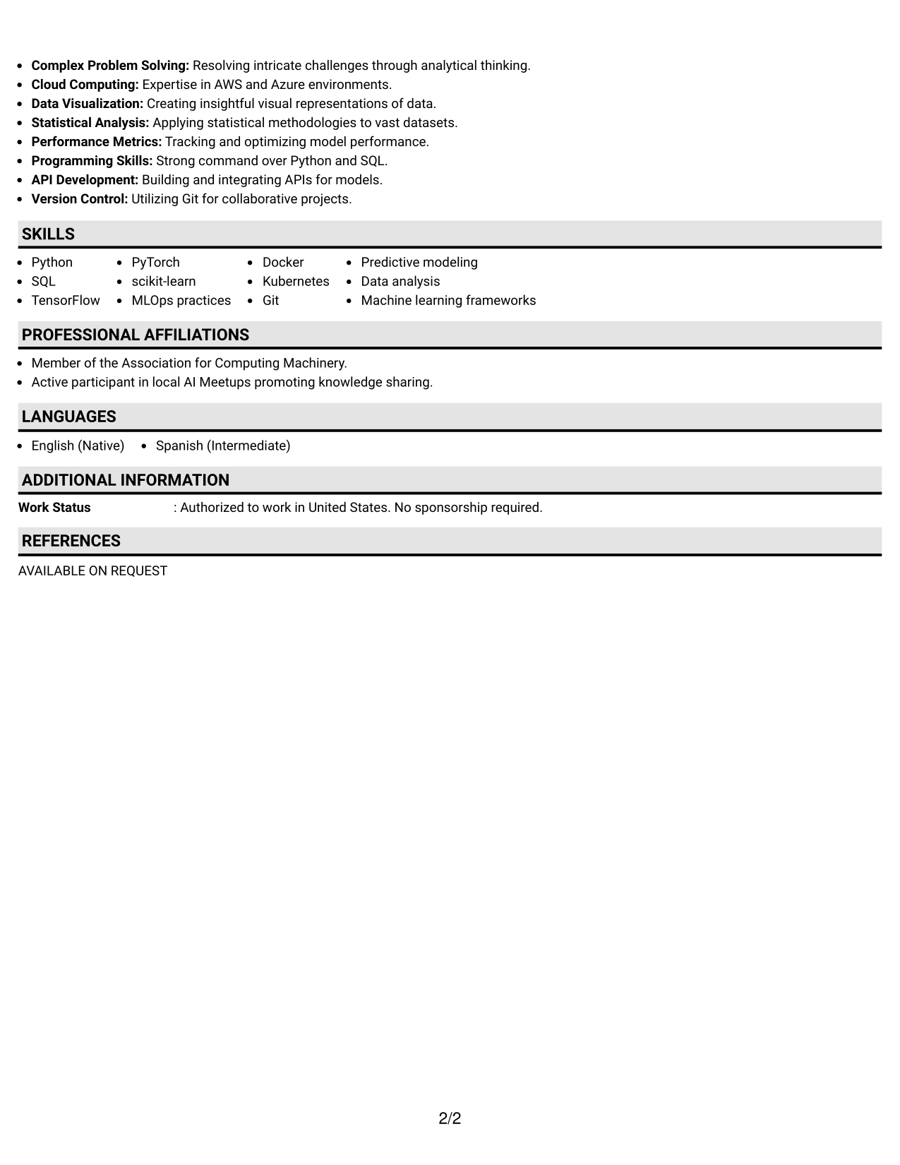 Resume Example Page 2