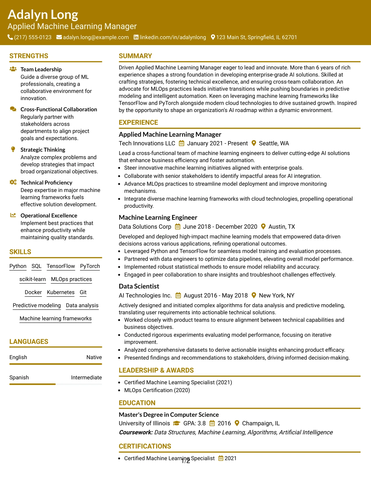 Resume Example Page 1