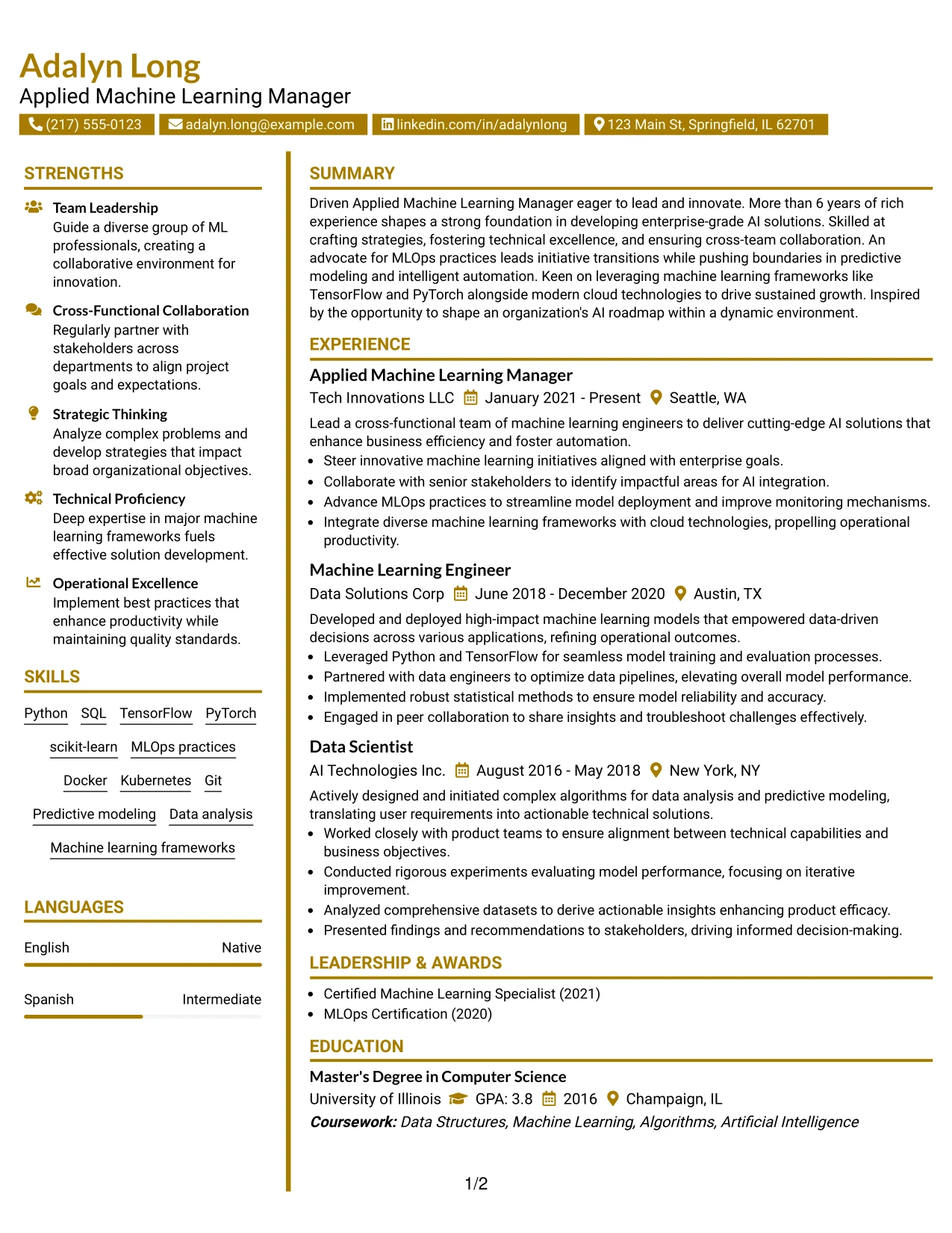 Resume Example Page 1