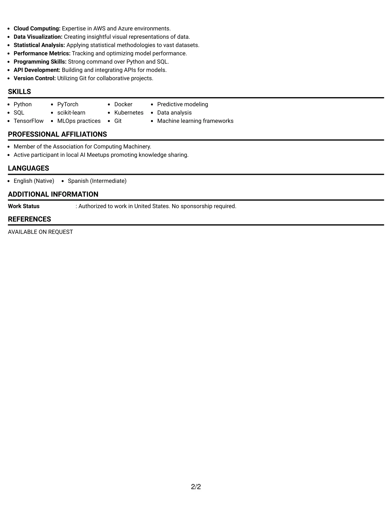 Resume Example Page 2